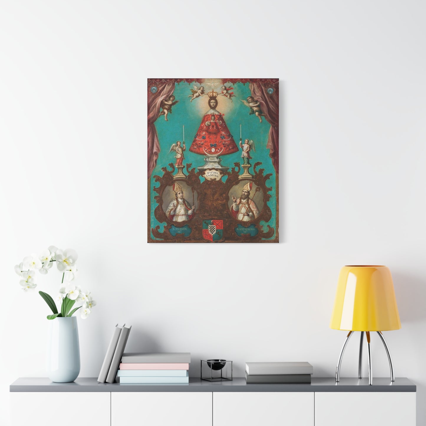 The Virgin of El Camino with St Fermin and St Saturnino Catholic HQ Print on Canvas Ready To Hang - Virgin Mary Canvas