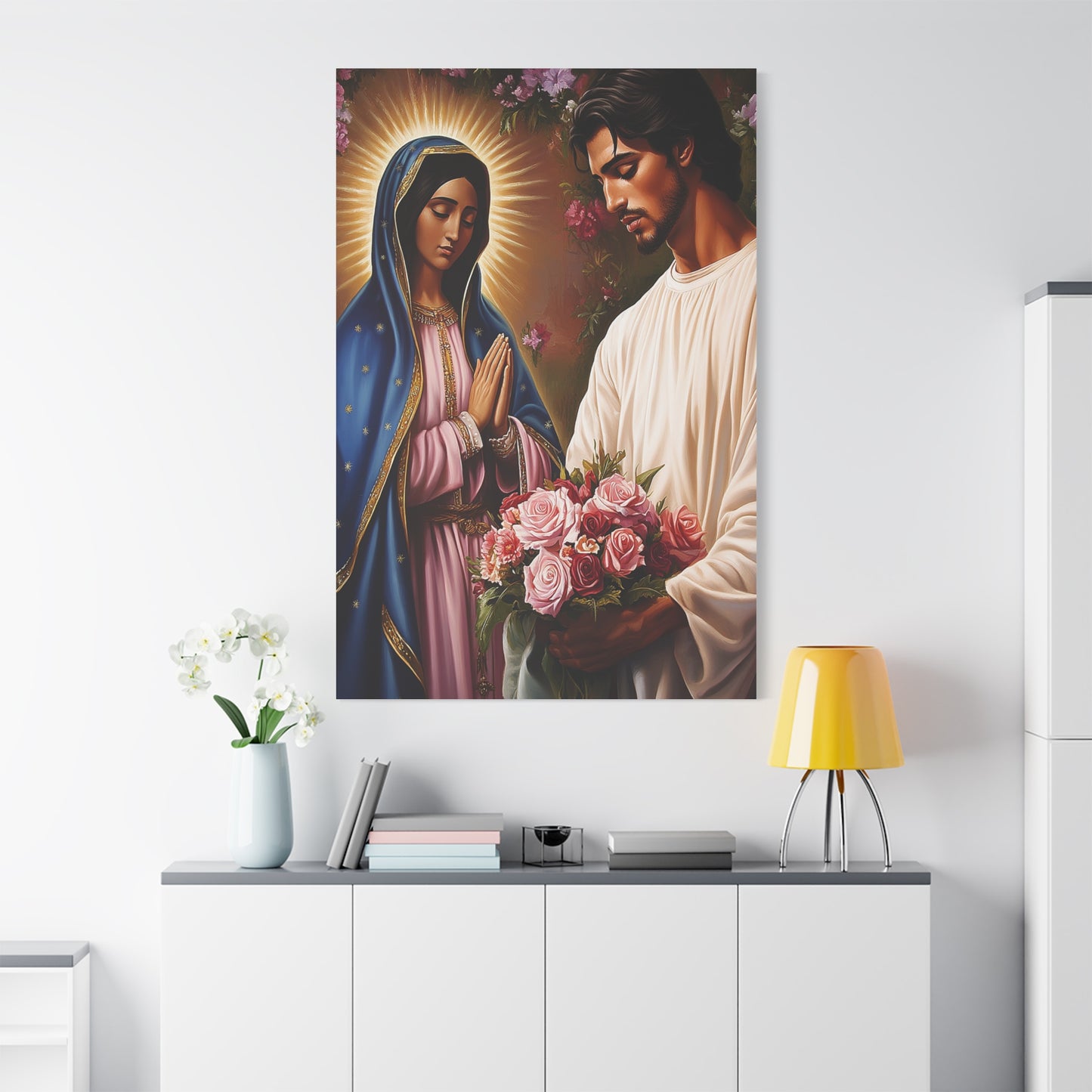 Our Lady Guadalupe and St. Juan Diego Full of Roses Catholic Canvas Wall Art, Christian Decor