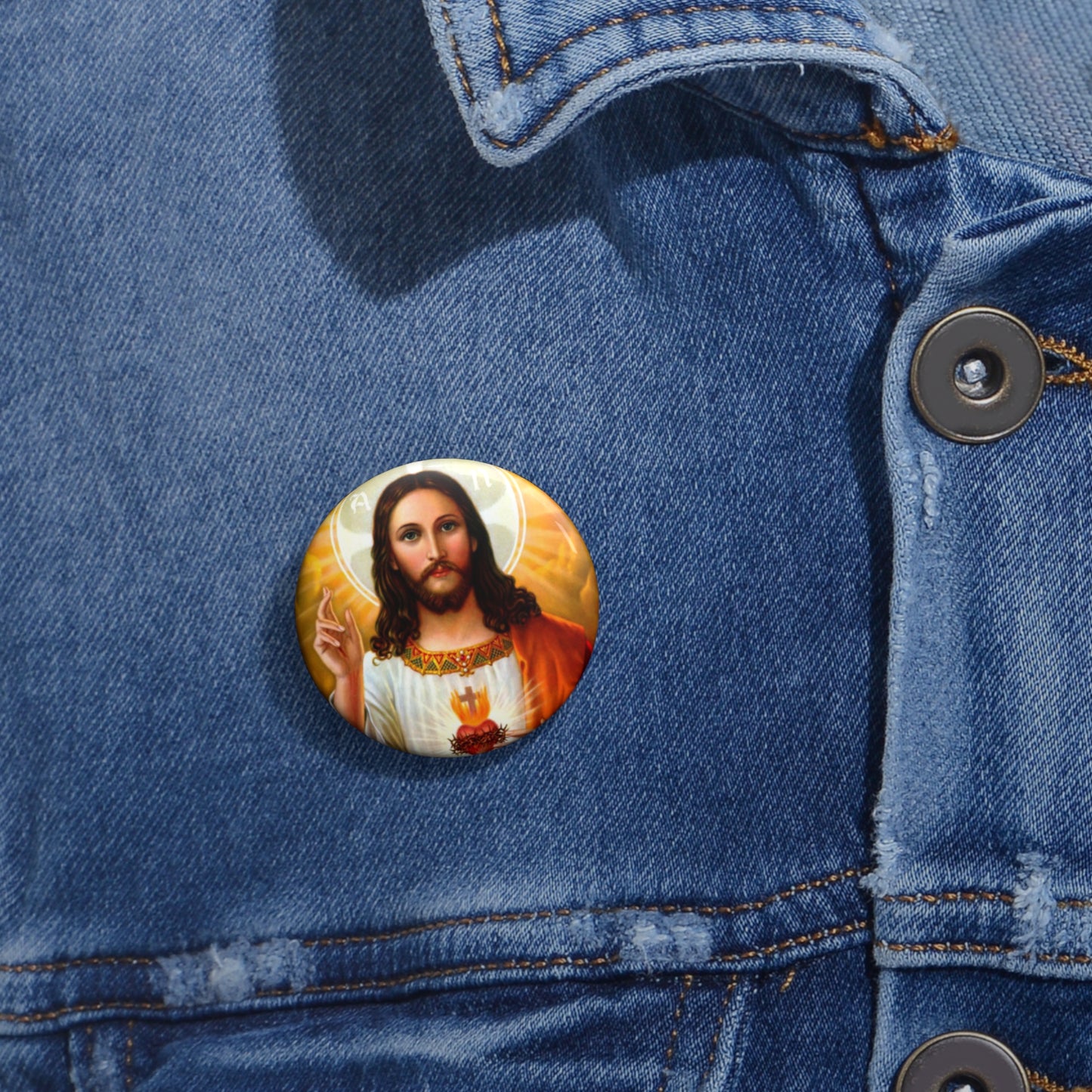 Sacred Heart Jesus Pin Buttons, Religious Enamel Badge, Spiritual Accessory, Faith Fashion Jewelry, Custom Button Pins