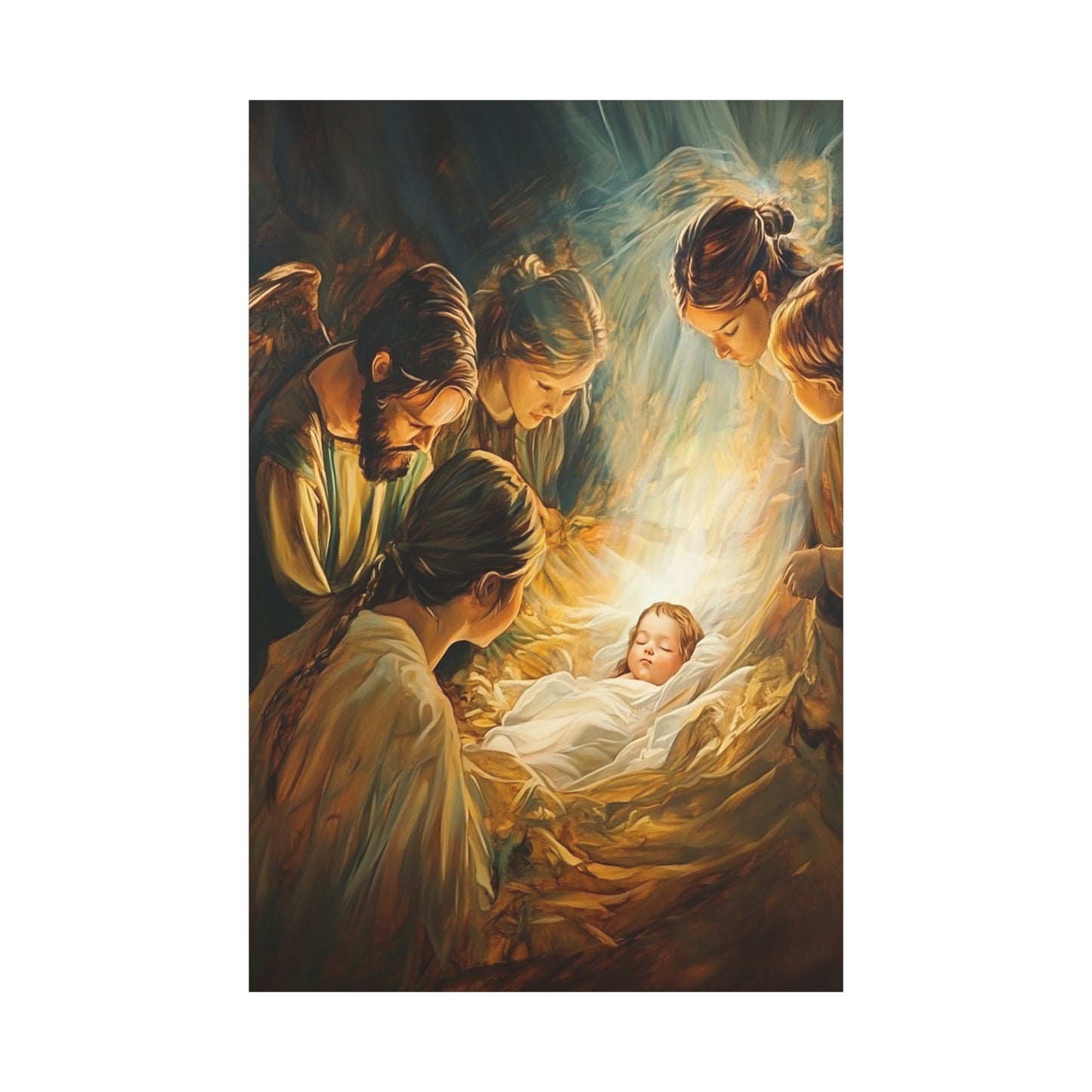 Jesus Nativity w Angels Catholic Canvas Wall Art, Christian Decor