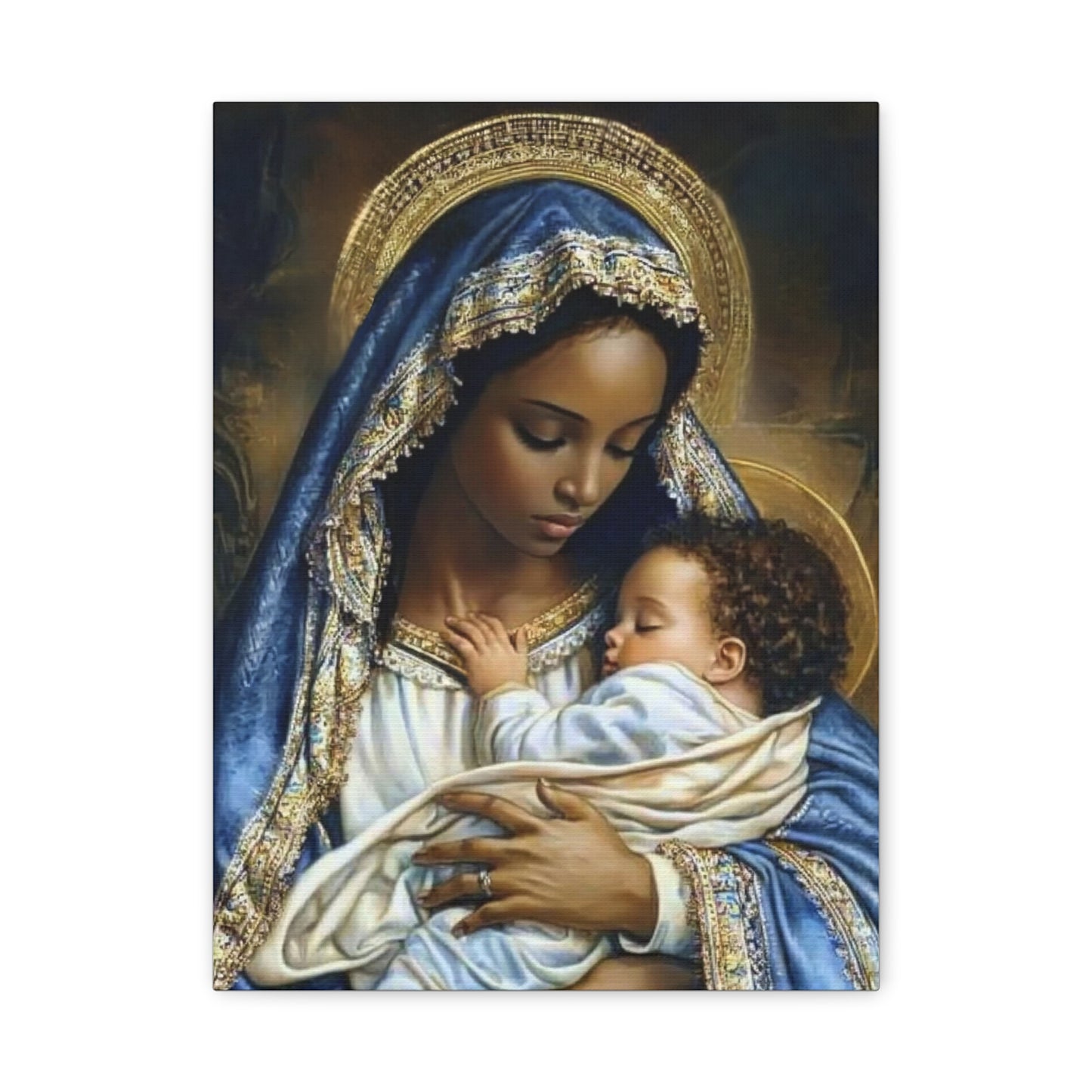 Black Mary African Mother with Baby Jesus Catholic Canvas Wall Art, Christian Decor