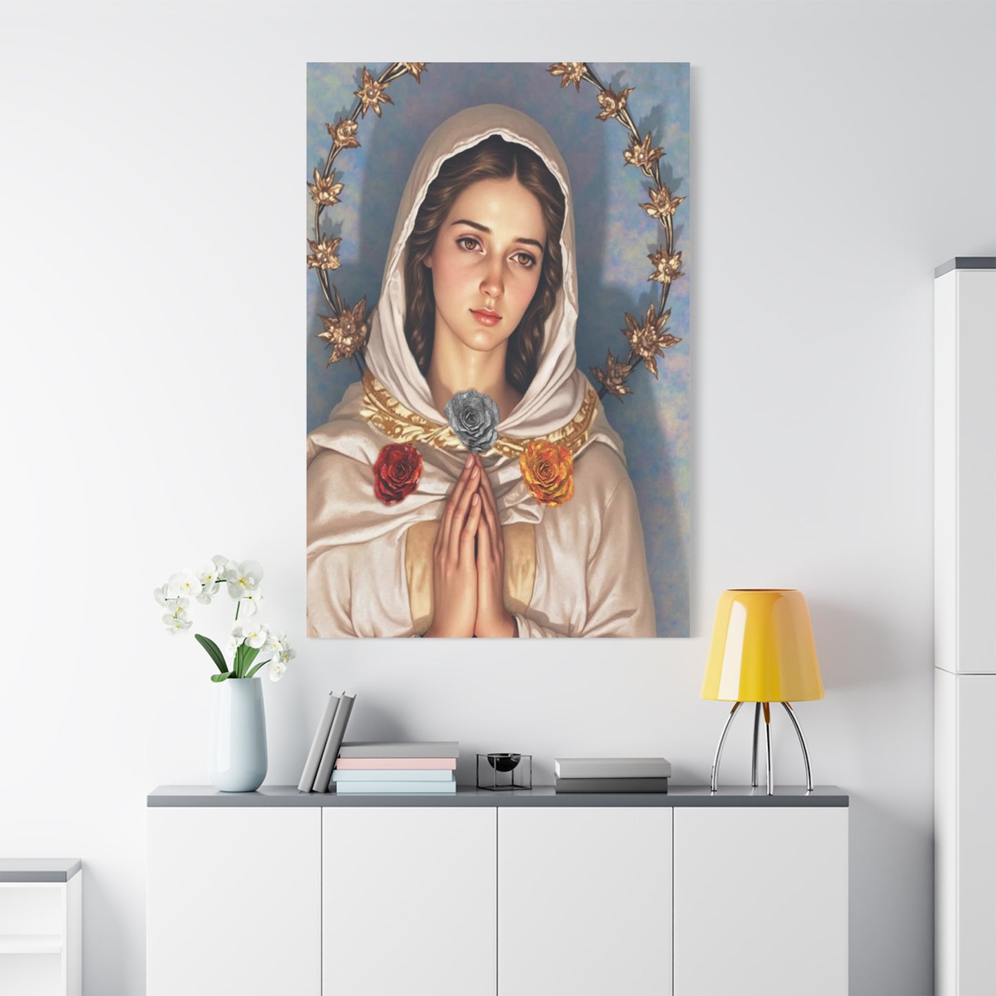 Our Lady Mary Rosa Mystica Catholic Canvas Wall Art, Christian Decor