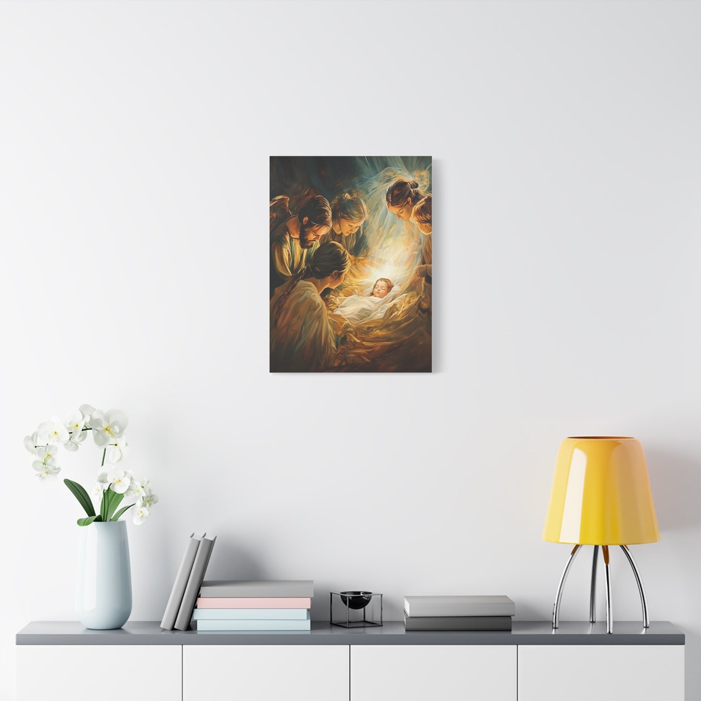 Jesus Nativity w Angels Catholic Canvas Wall Art, Christian Decor