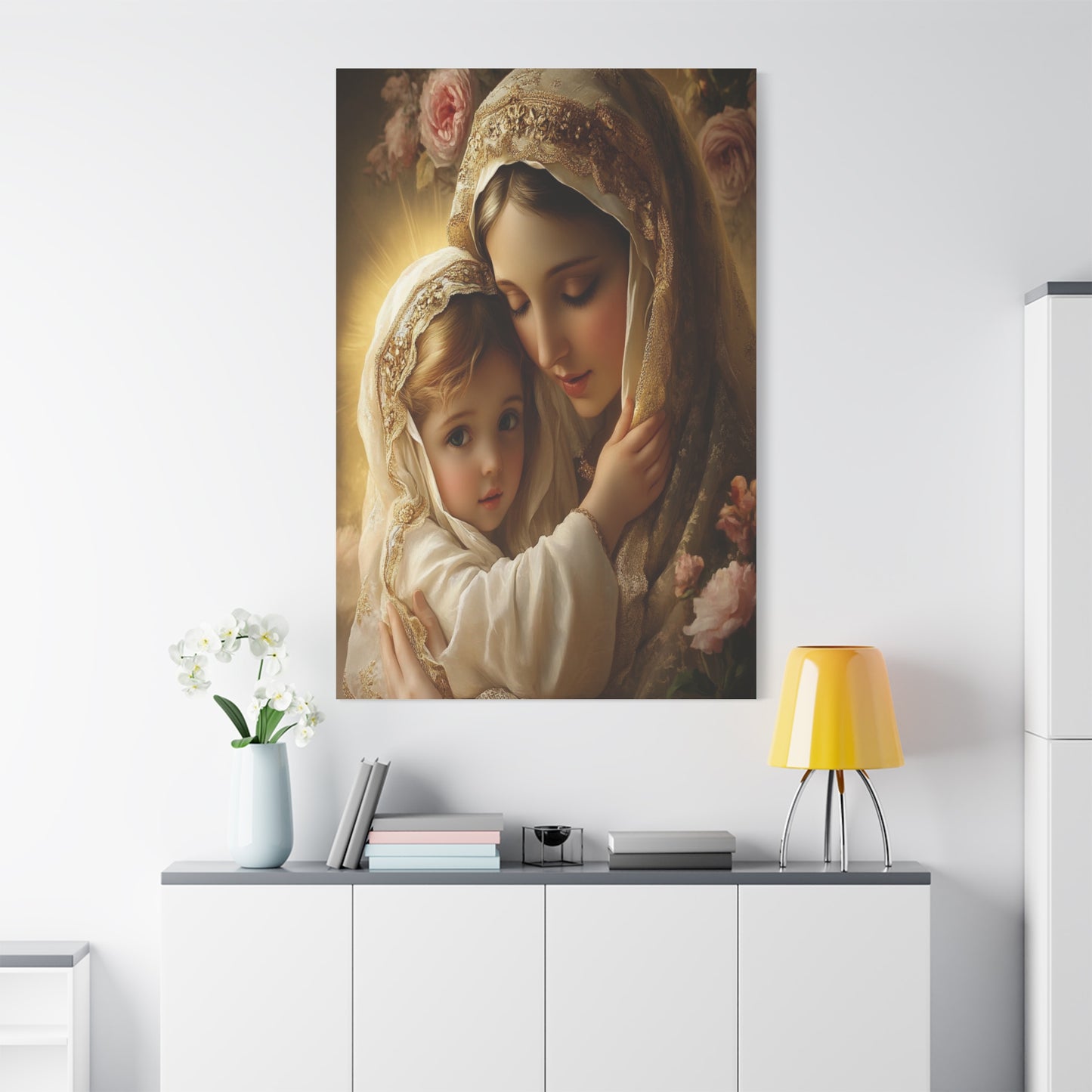 Mother Mary with Jesus Catholic Canvas Wall Art, Christian Decor