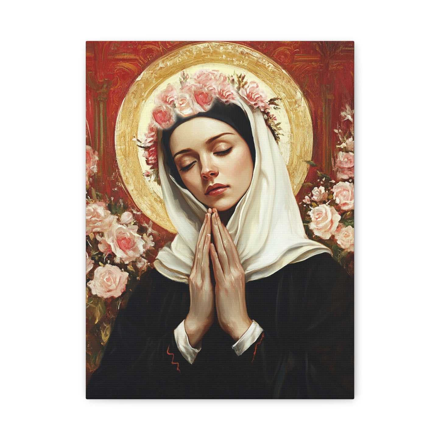 Ready To Hang - St. Rose of Lima Roses Catholic Canvas Wall Art, Christian Decor