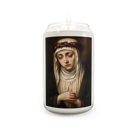 St. Catherine of Siena with Crown of Thorns Catholic Serenity Scented Candle, 13.75oz | Relaxation Gift, Home Decor