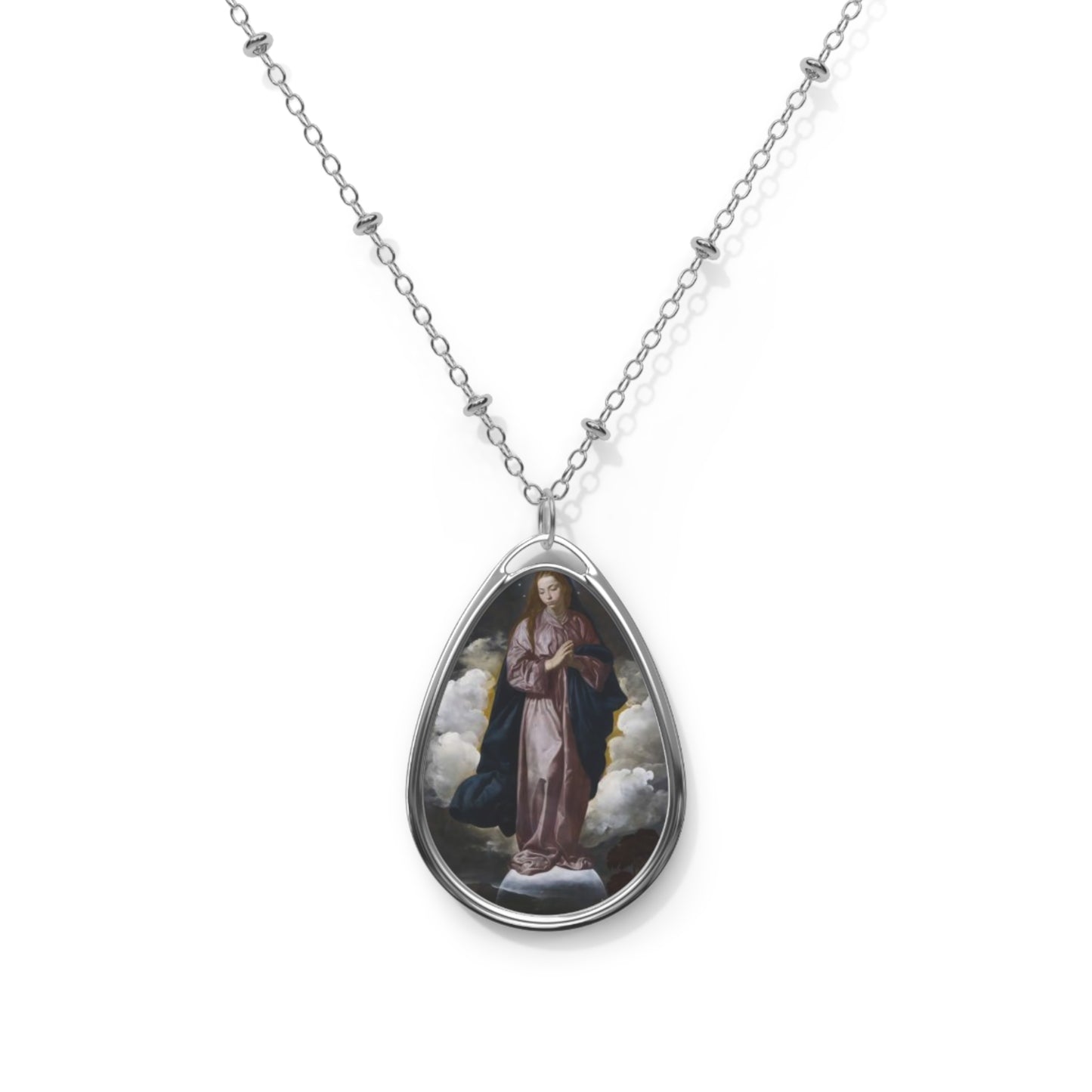 Religious Pendant Necklace, Catholic Jewelry, Virgin Mary Medal, Christian Gift, Oval Charm Chain, Immaculate Conception