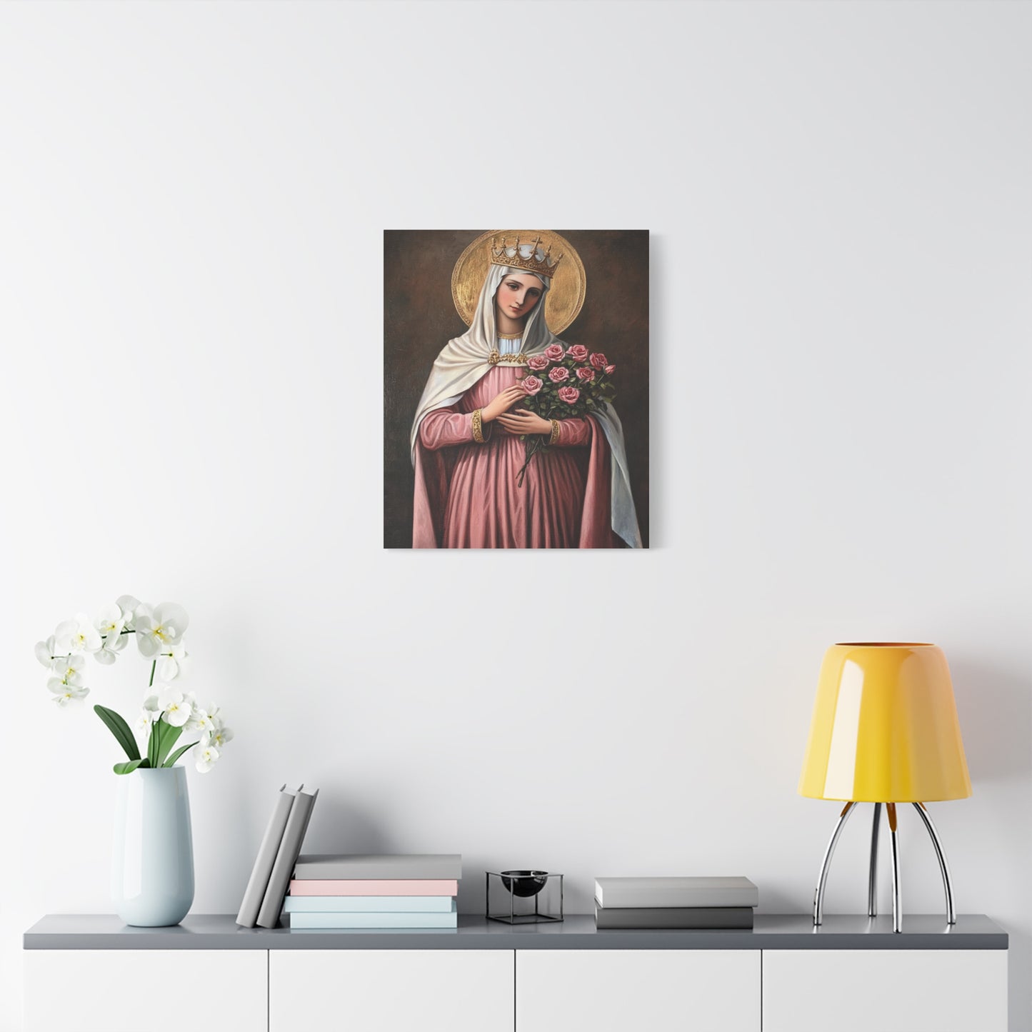St. Elizabeth of Hungary with Roses Catholic Canvas Wall Art, Christian Decor