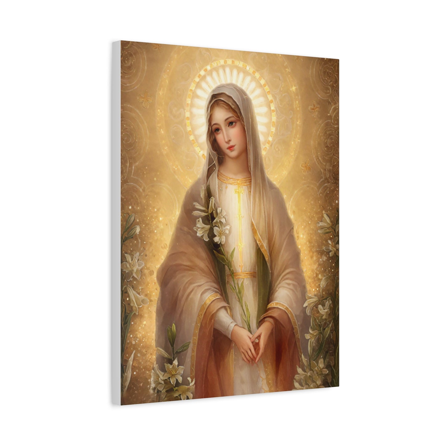 Ready to Hang - Mother Mary Our Lady of the Lilies Catholic Canvas Wall Art, Christian Decor