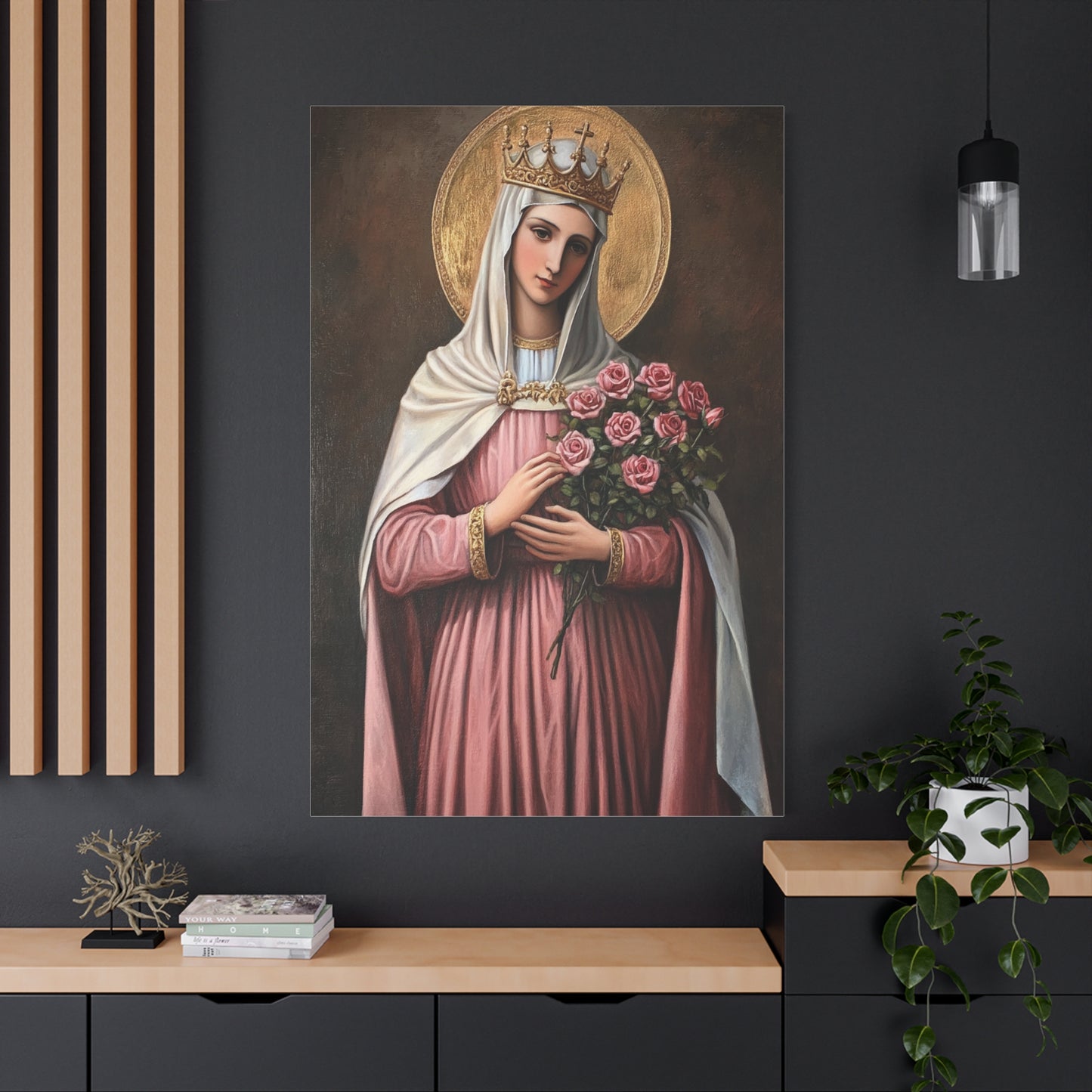 St. Elizabeth of Hungary with Roses Catholic Canvas Wall Art, Christian Decor