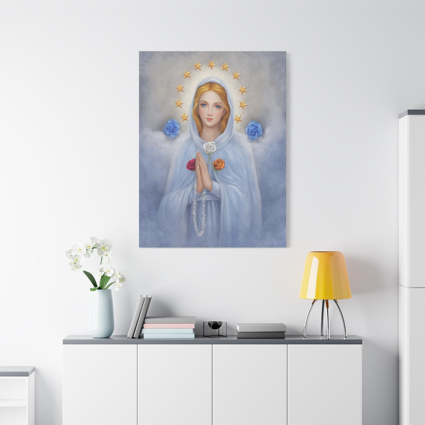 Rosa Mystica Mary Catholic Canvas Wall Art, Christian Decor