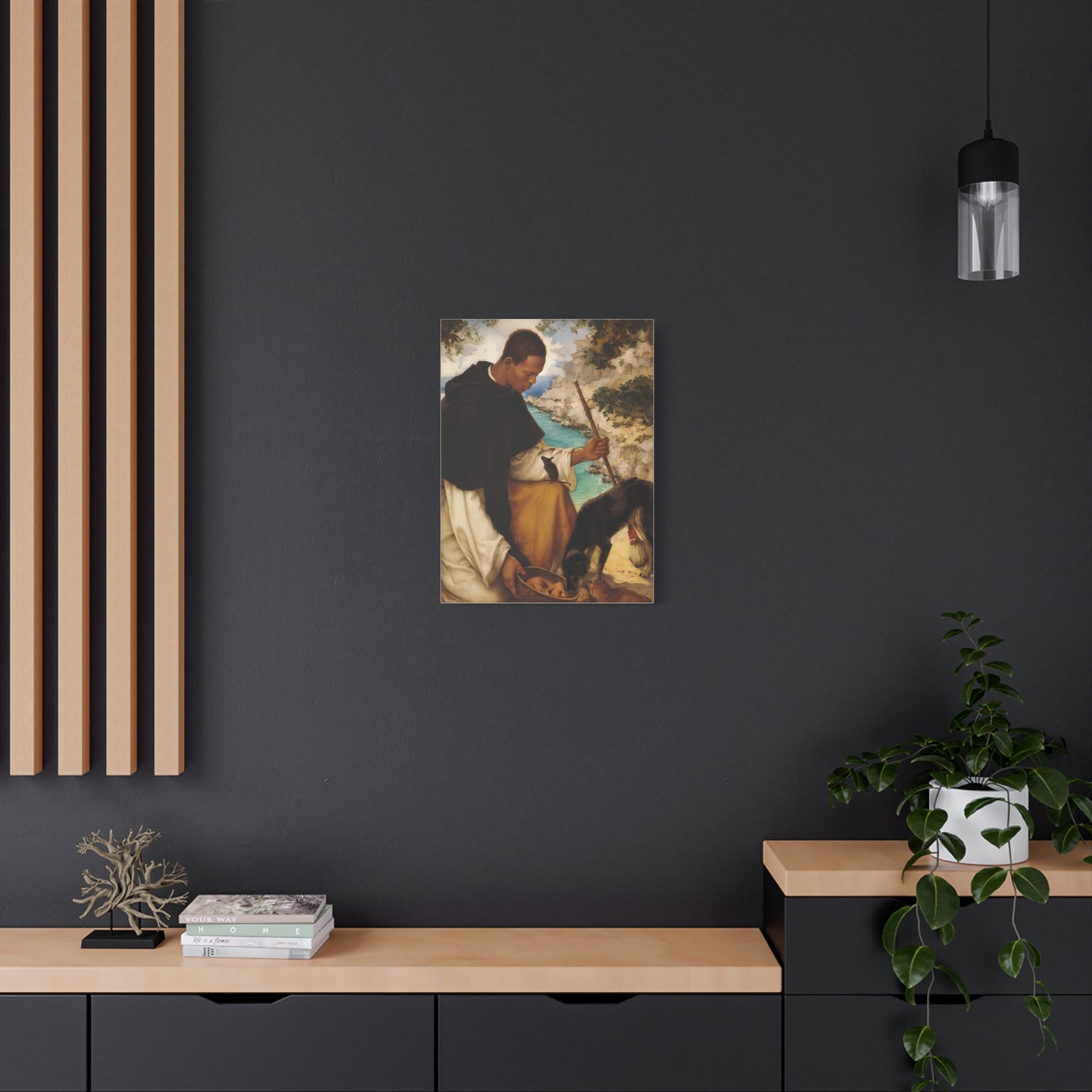 Ready To Hang - St. Martin de Porres with Mouse and Dog Catholic Canvas Wall Art - Christian Decor