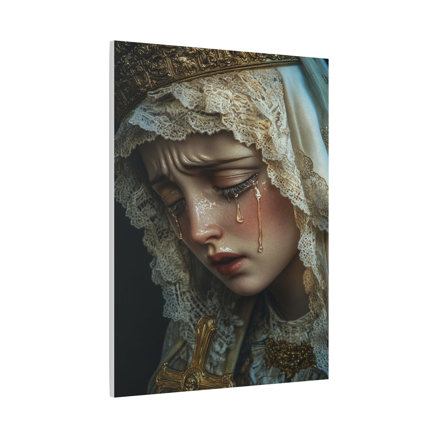 Sorrowful Mary - Holy Mary with Tears Catholic Canvas Wall Art, Christian Decor