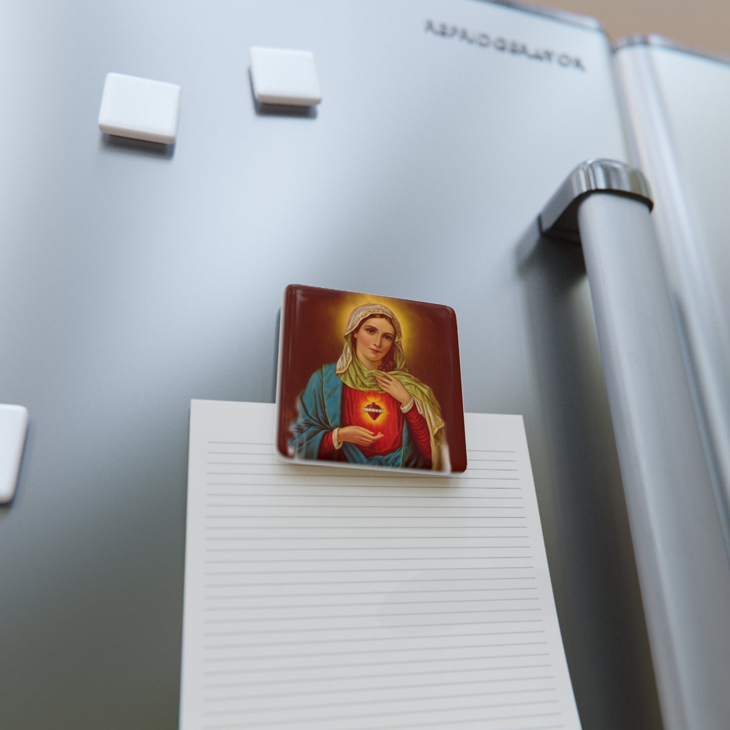 Porcelain Magnet, Square - Immaculate Mary Design, Religious Inspirational Gift, Christian Magnet, Catholic Fridge Decor, Religious Icon