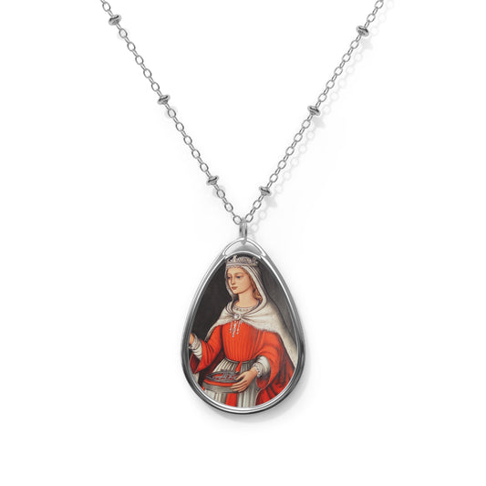 St Adelaide Necklace Drop Oval Pendant Silver Tone Medal