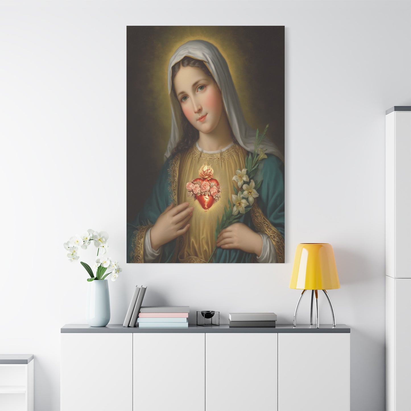 Immaculate Heart Mary Catholic Canvas Wall Art, Christian Decor