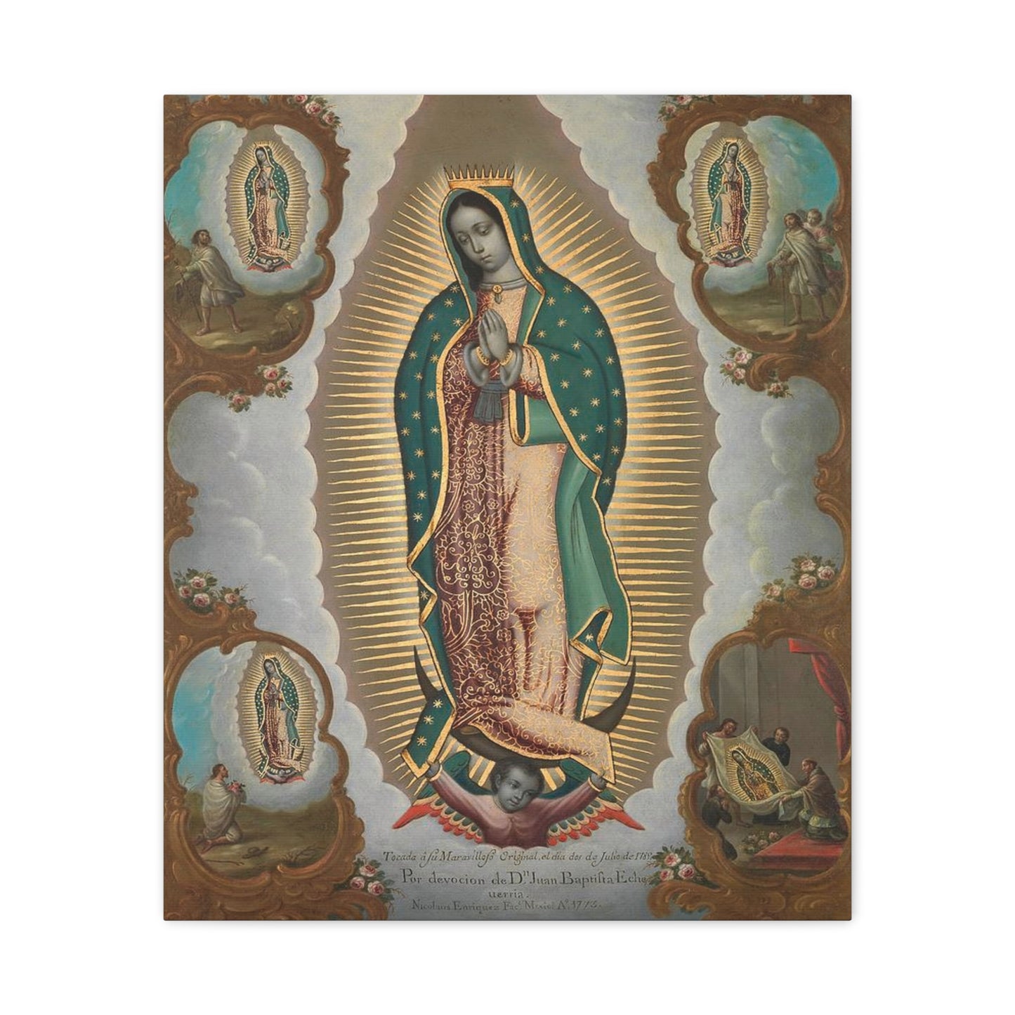 The Virgin of Guadalupe with the Four Apparitions Catholic HQ Print on Canvas Ready To Hang - Virgin Mary Canvas