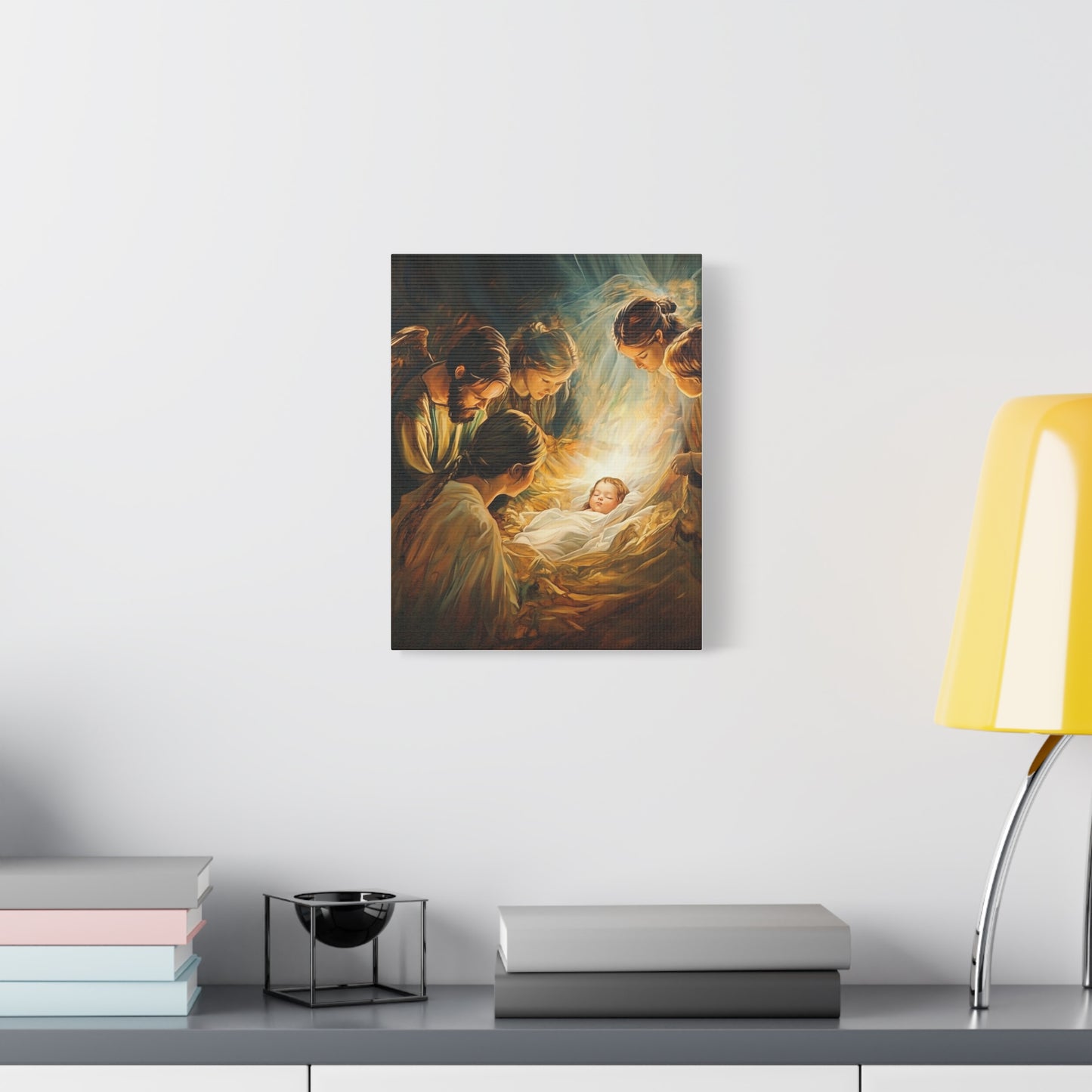 Jesus Nativity w Angels Catholic Canvas Wall Art, Christian Decor