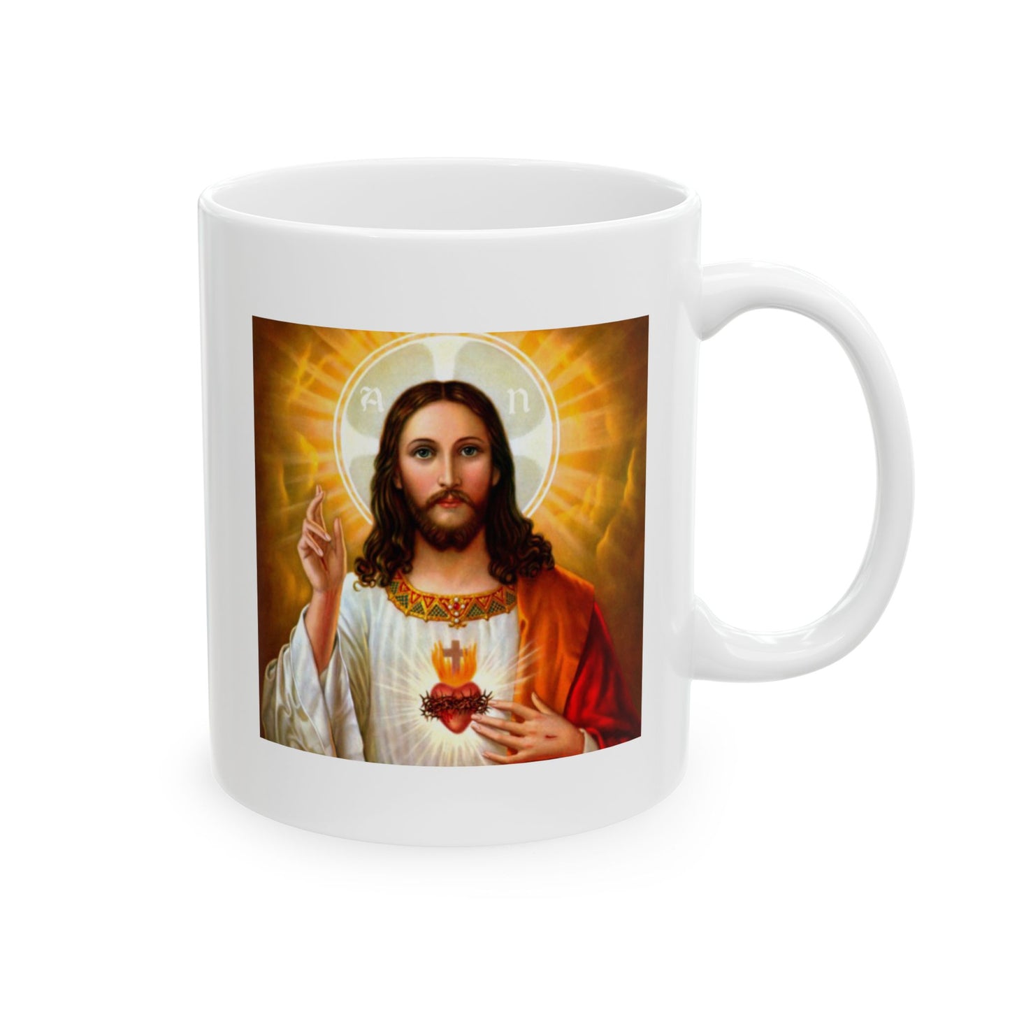 Ceramic Mug, Sacred Heart Design, Religious Coffee Cup, 11oz 15oz Gift for Devout Christians, Catholic Mother's Day Present, Christian Mug