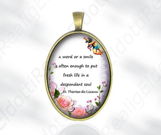 A word or a smile St. Therese of Lisieux Quote - Catholic Medal Pendant Religious Jewelry