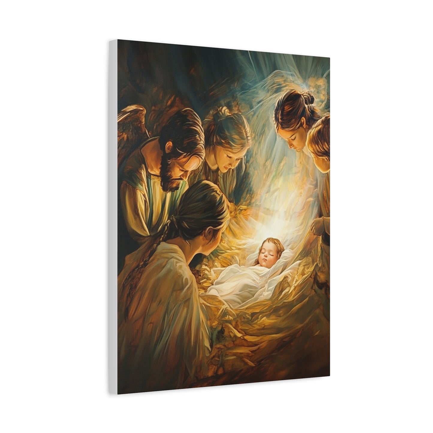Jesus Nativity w Angels Catholic Canvas Wall Art, Christian Decor