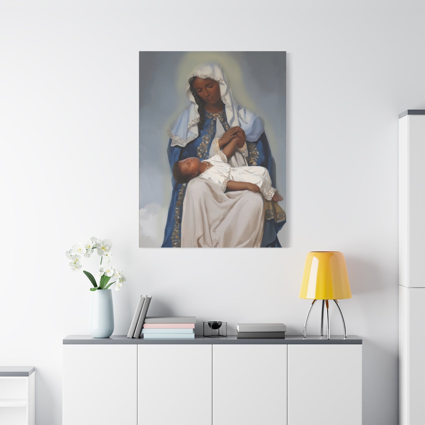 Our Lady Providence Mary Brown Skin Catholic Canvas Wall Art, Christian Decor