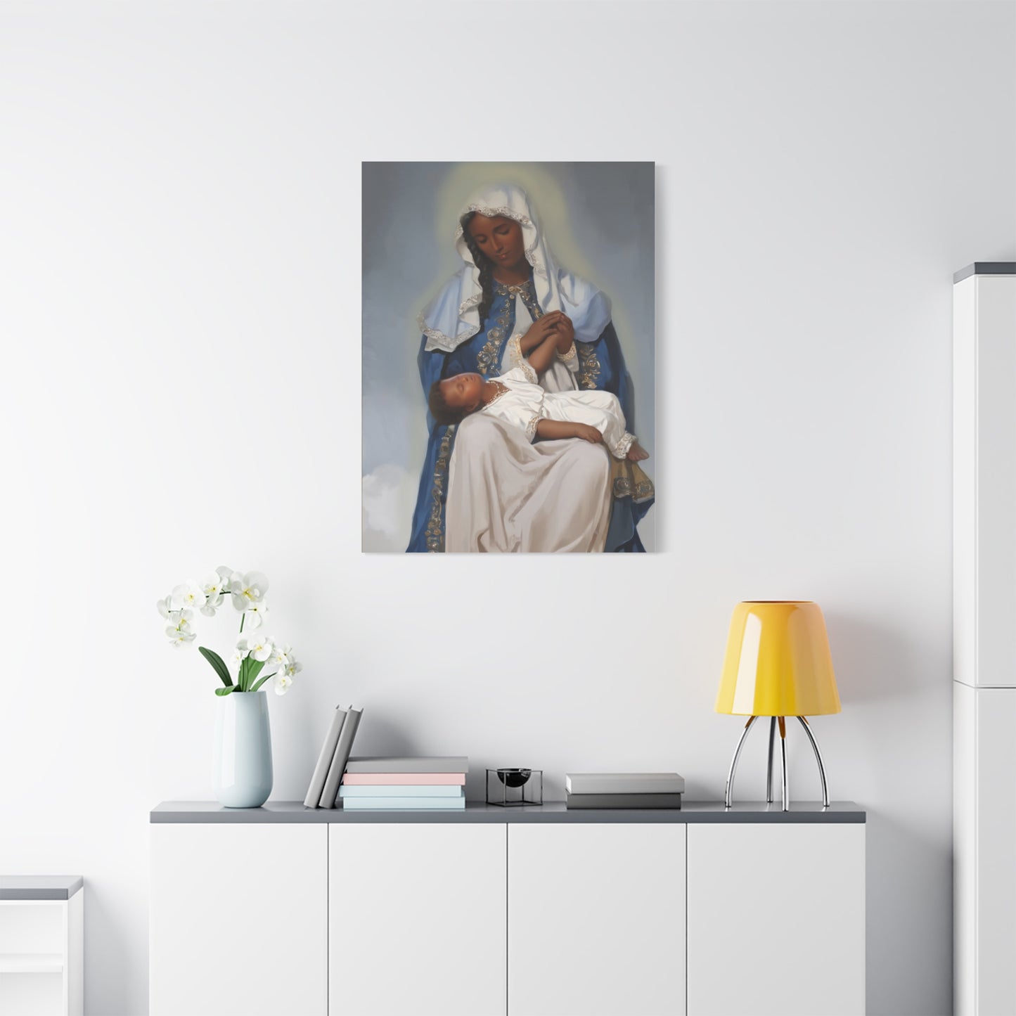 Our Lady Providence Mary Brown Skin Catholic Canvas Wall Art, Christian Decor