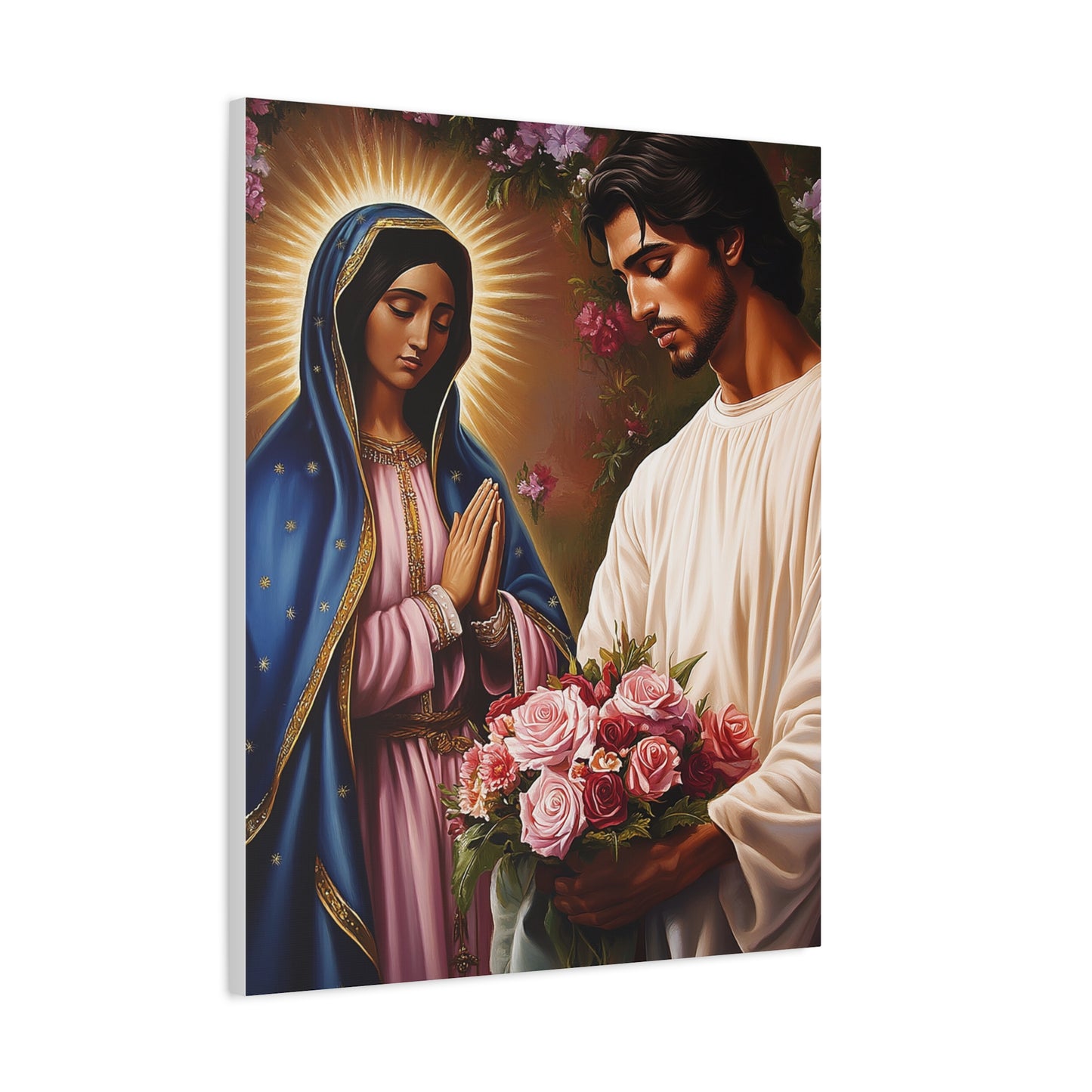 Our Lady Guadalupe and St. Juan Diego Full of Roses Catholic Canvas Wall Art, Christian Decor