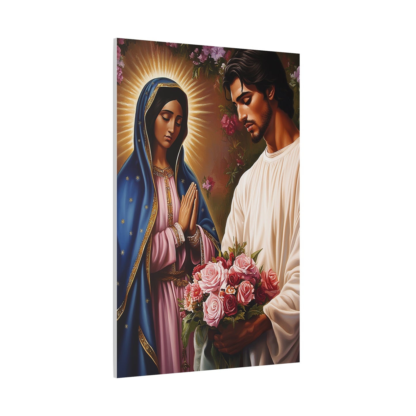 Our Lady Guadalupe and St. Juan Diego Full of Roses Catholic Canvas Wall Art, Christian Decor