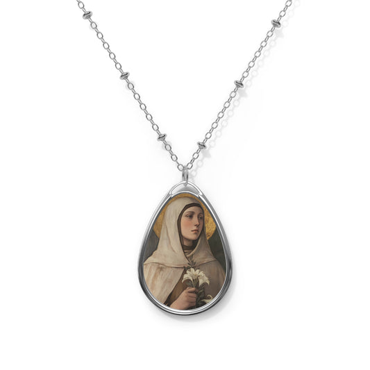 Saint Ada Necklace Drop Oval Pendant Silver Tone Medal