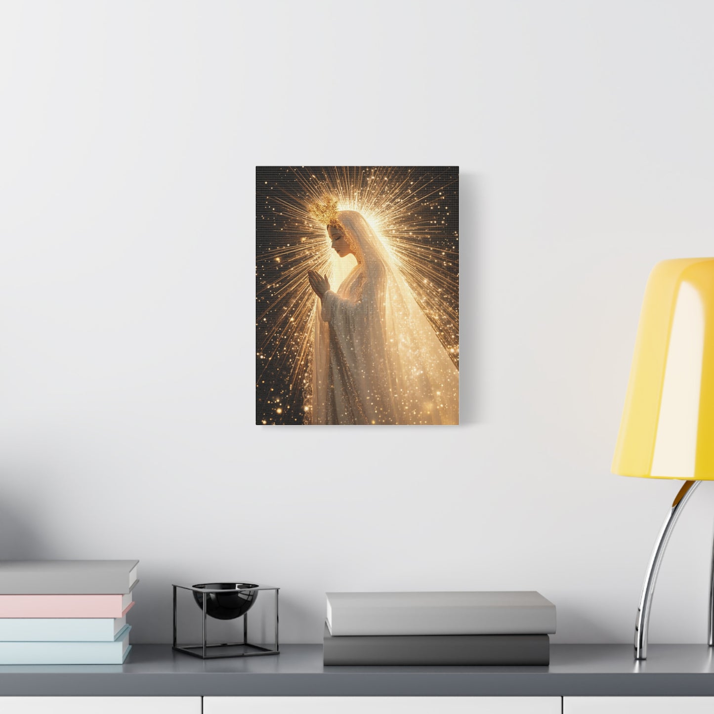 Mother Mary Starry Night Sky Catholic Canvas Wall Art, Christian Decor