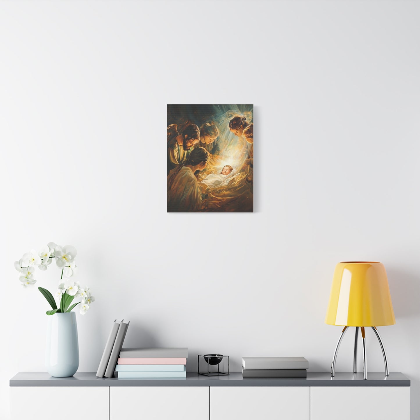 Jesus Nativity w Angels Catholic Canvas Wall Art, Christian Decor