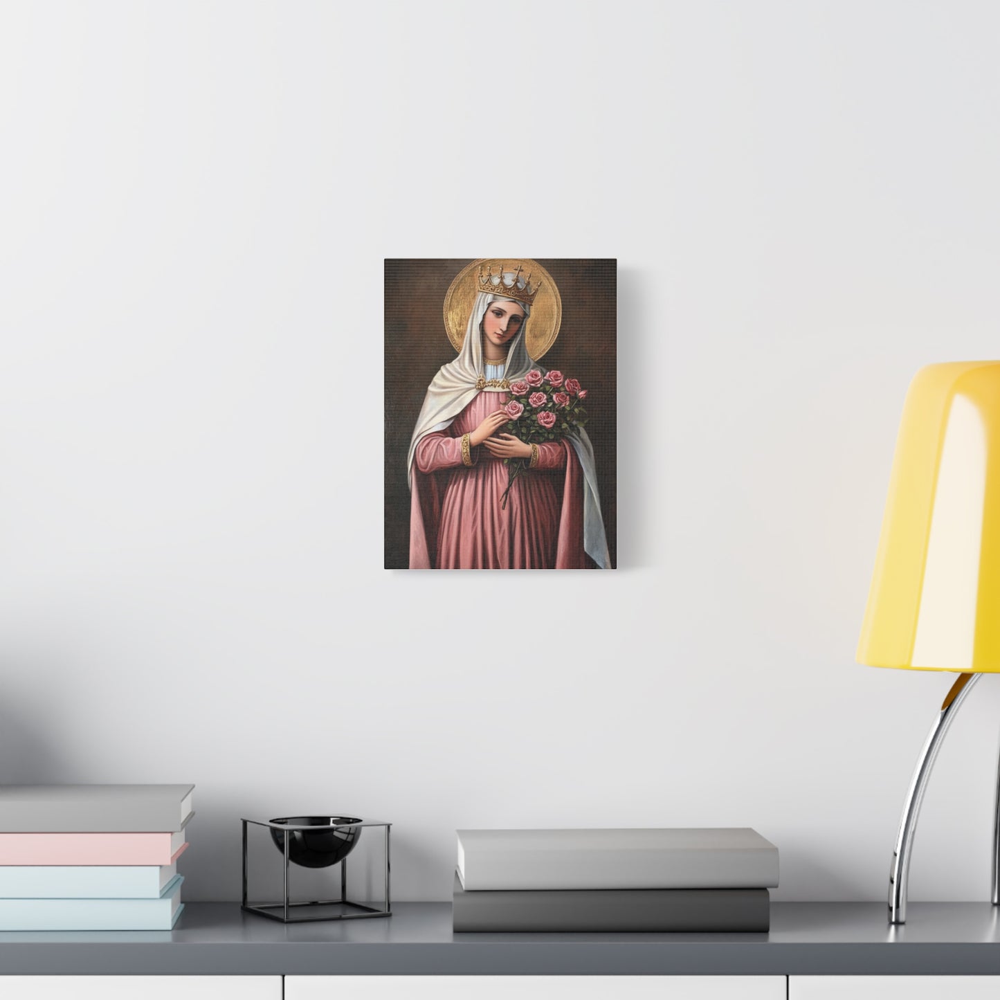 St. Elizabeth of Hungary with Roses Catholic Canvas Wall Art, Christian Decor