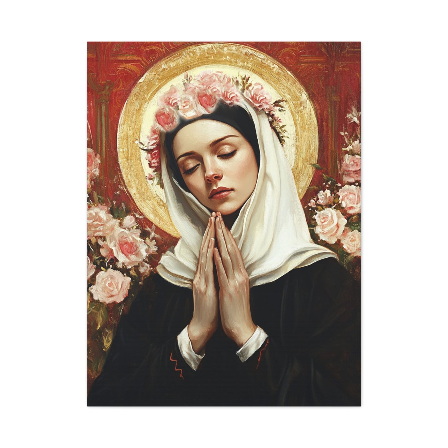 Ready To Hang - St. Rose of Lima Roses Catholic Canvas Wall Art, Christian Decor