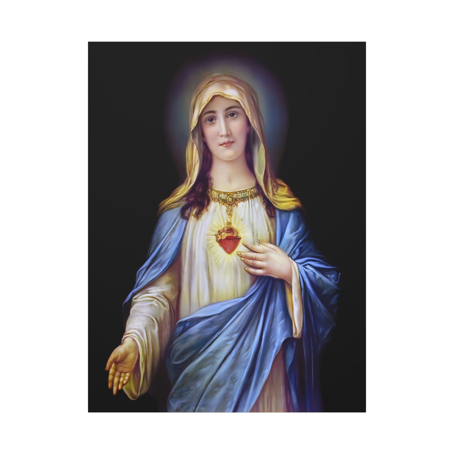Immaculate Heart Mother Mary - Catholic Canvas Wall Art, Christian Decor