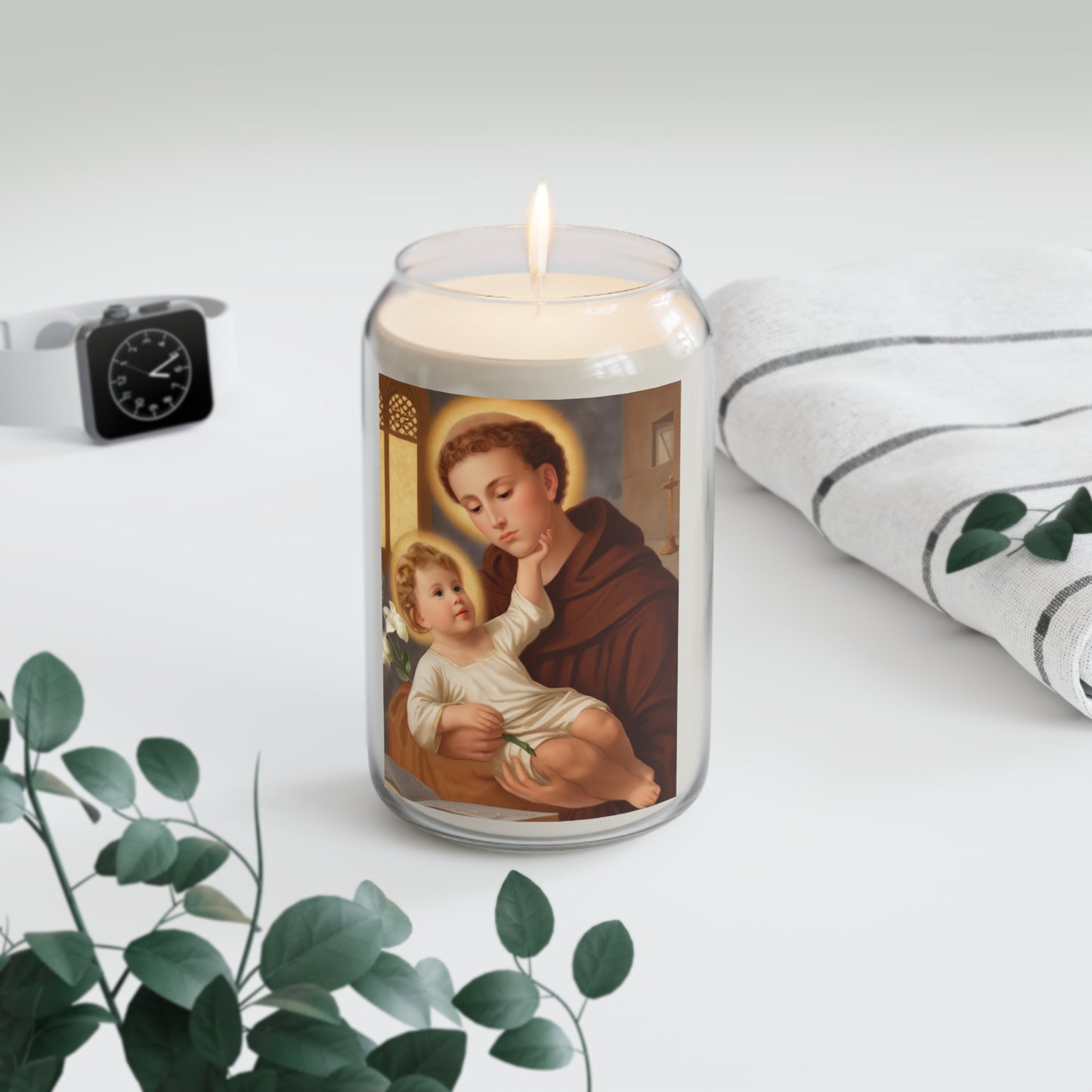 St. Anthony and Baby Jesus Catholic Serenity Scented Candle, 13.75oz | Relaxation Gift, Home Decor, Calm Atmosphere, Religious Decor
