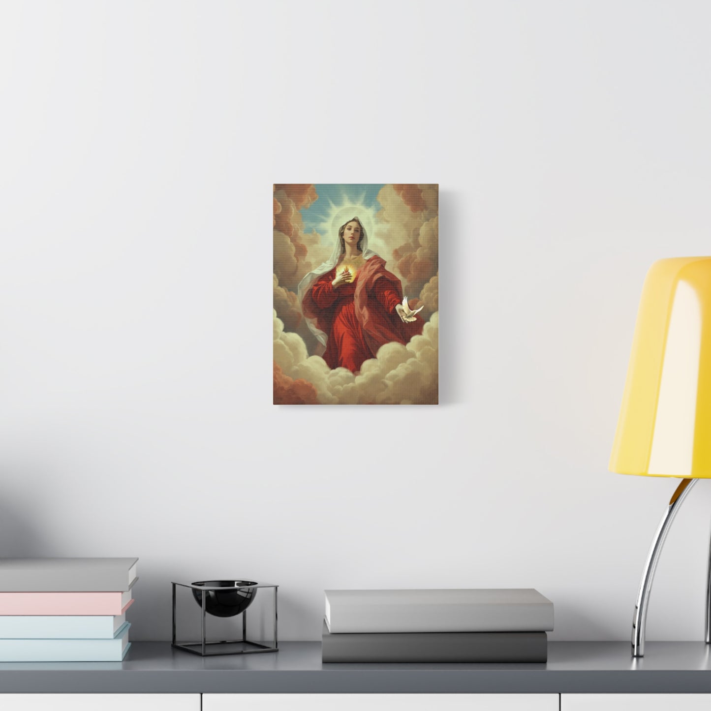 Mother Mary with Dove Heaven Catholic Canvas Wall Art, Christian Decor