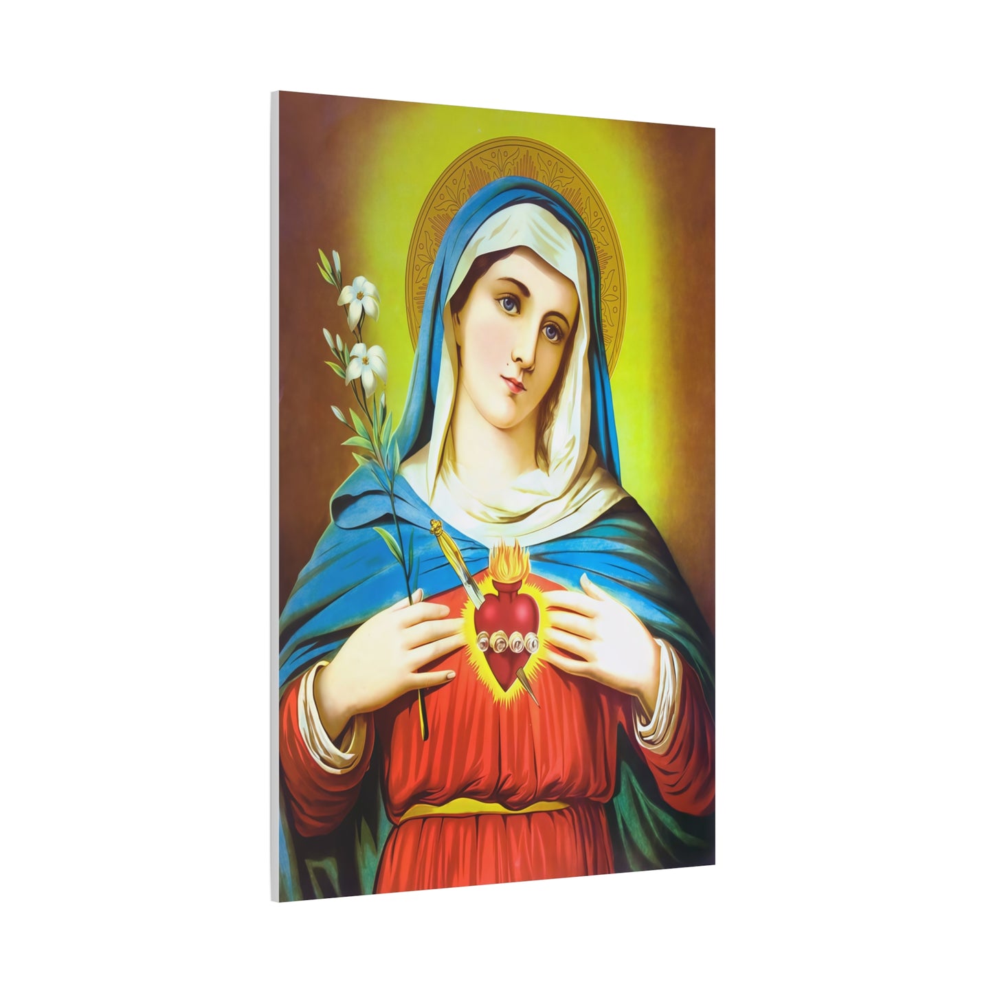 Ready To Hang - Mother Mary Immaculate Heart and Lilies Catholic Canvas Wall Art, Christian Decor