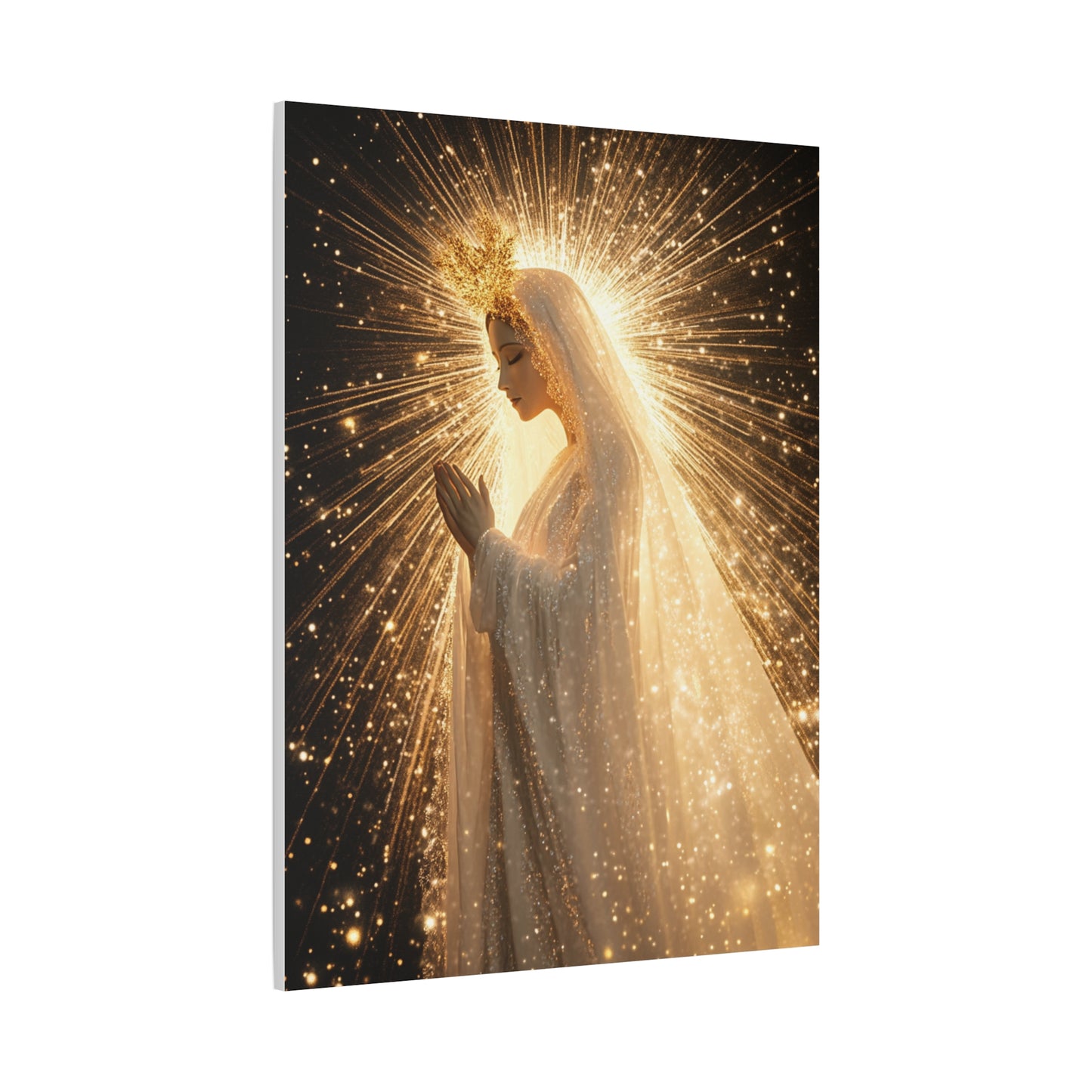 Mother Mary Starry Night Sky Catholic Canvas Wall Art, Christian Decor