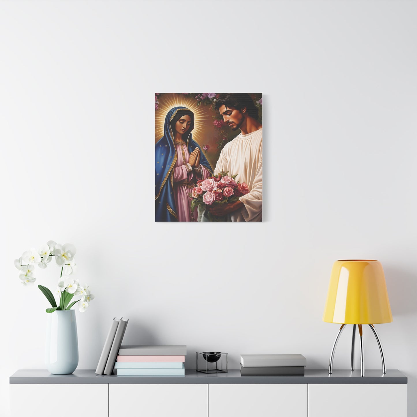Our Lady Guadalupe and St. Juan Diego Full of Roses Catholic Canvas Wall Art, Christian Decor