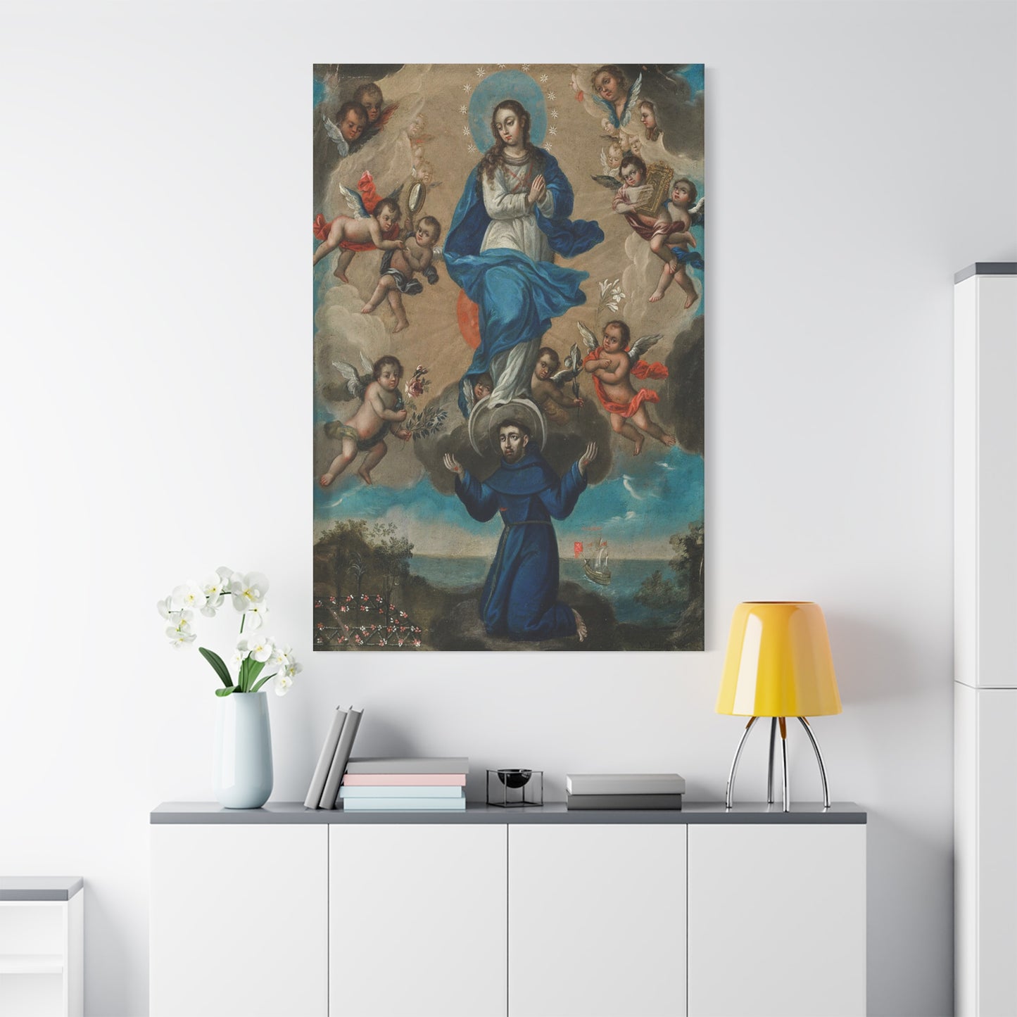 Immaculate Conception with Saint Francis and Angels Catholic HQ Print on Canvas Ready To Hang - Virgin Mary Canvas
