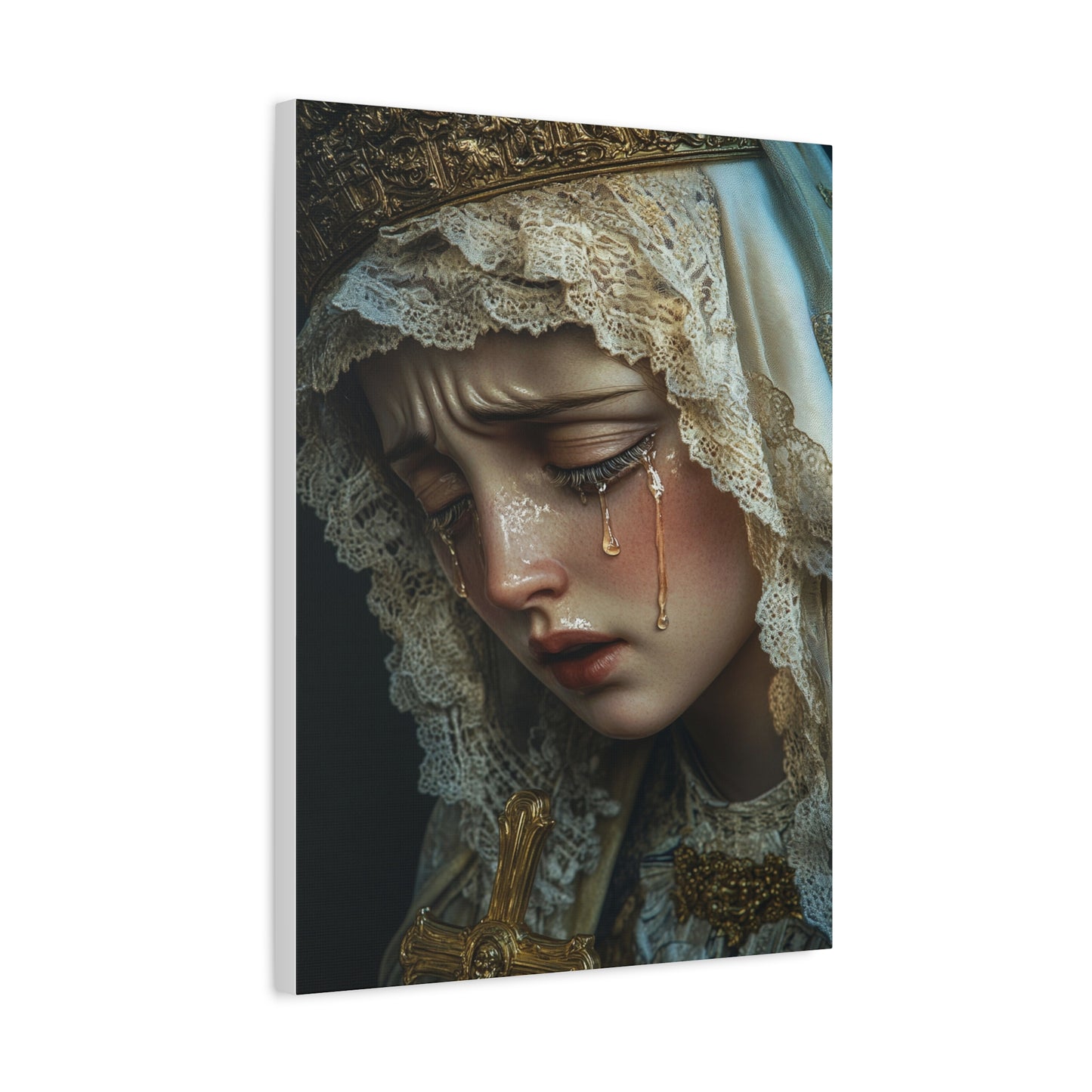 Sorrowful Mary - Holy Mary with Tears Catholic Canvas Wall Art, Christian Decor