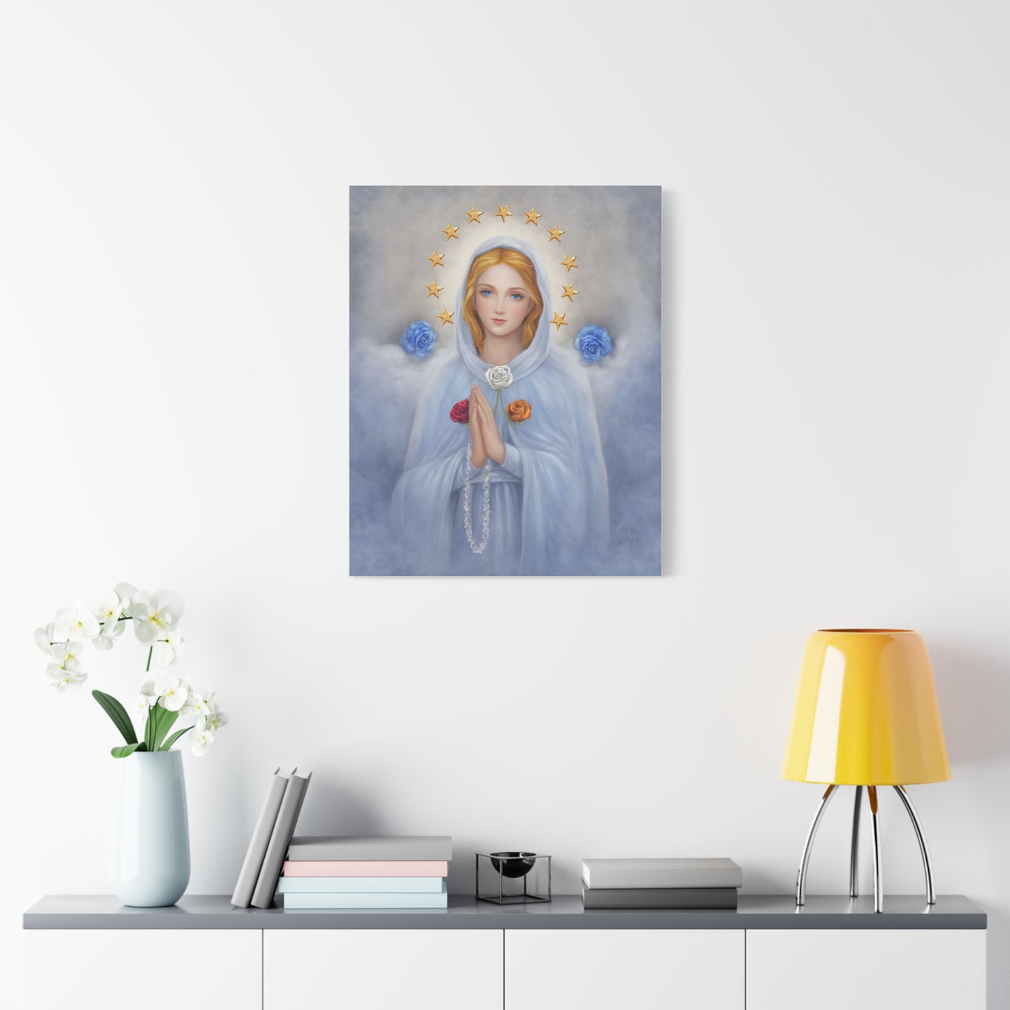 Rosa Mystica Mary Catholic Canvas Wall Art, Christian Decor