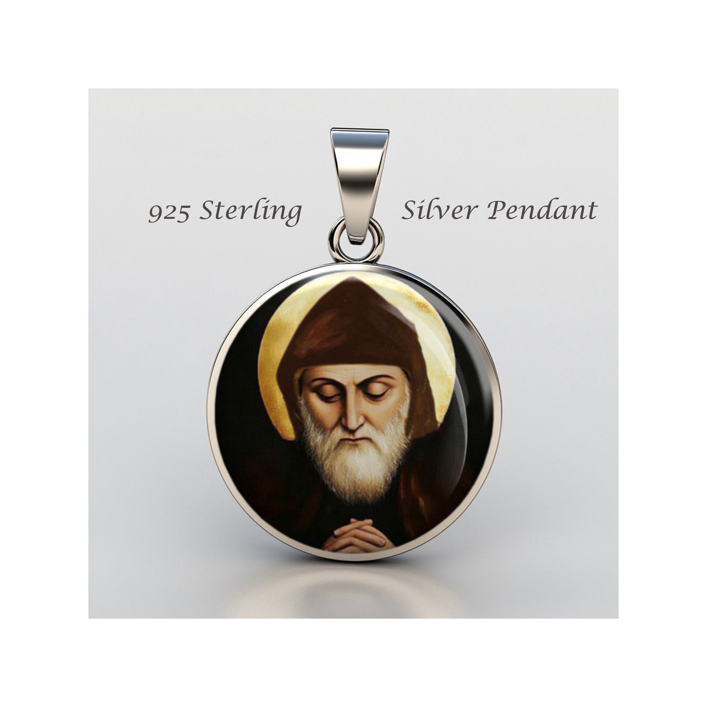 Saint Charbel Catholic sterling silver 925 Christian Medal Patron Pendant image 0