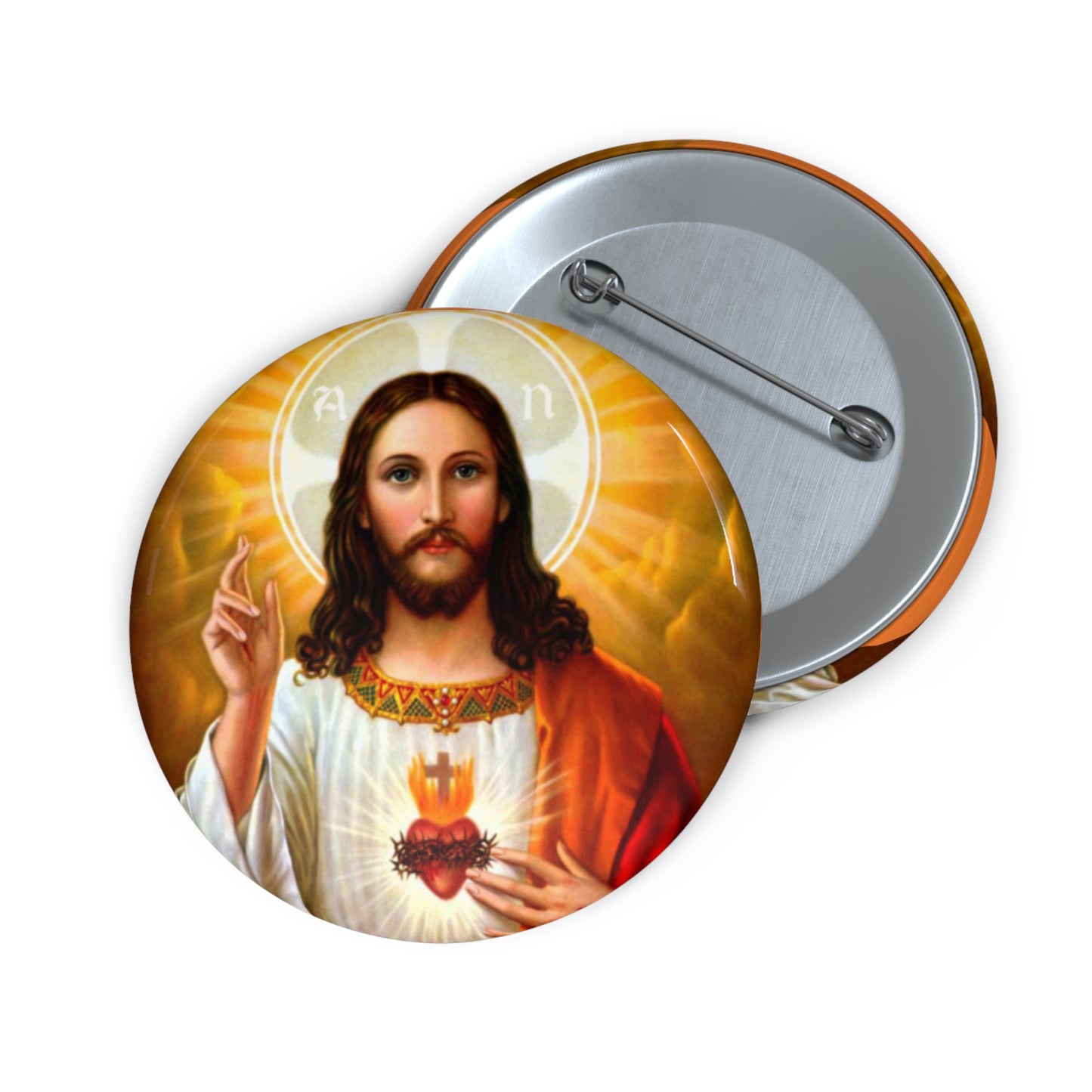 Sacred Heart Jesus Pin Buttons, Religious Enamel Badge, Spiritual Accessory, Faith Fashion Jewelry, Custom Button Pins