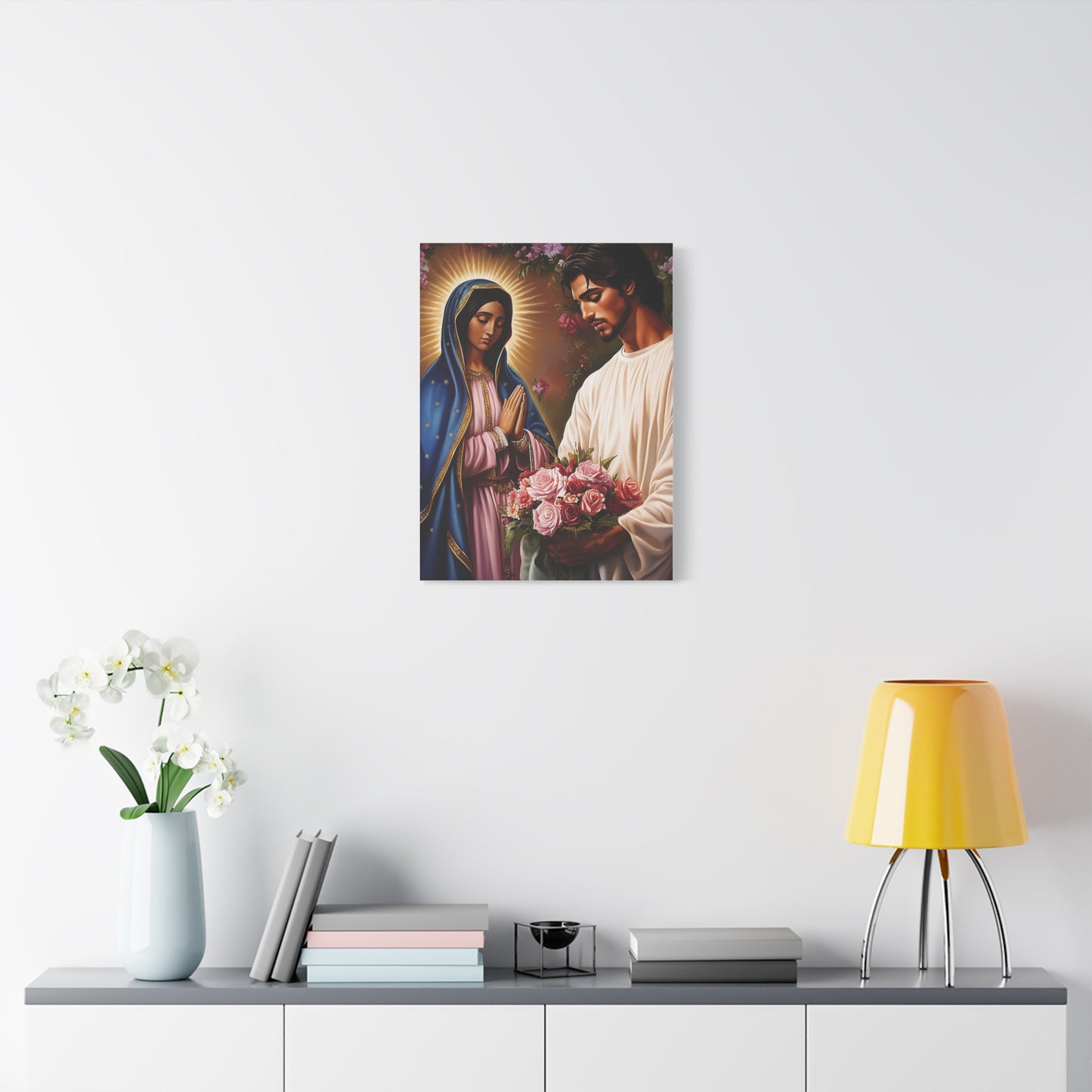 Our Lady Guadalupe and St. Juan Diego Full of Roses Catholic Canvas Wall Art, Christian Decor
