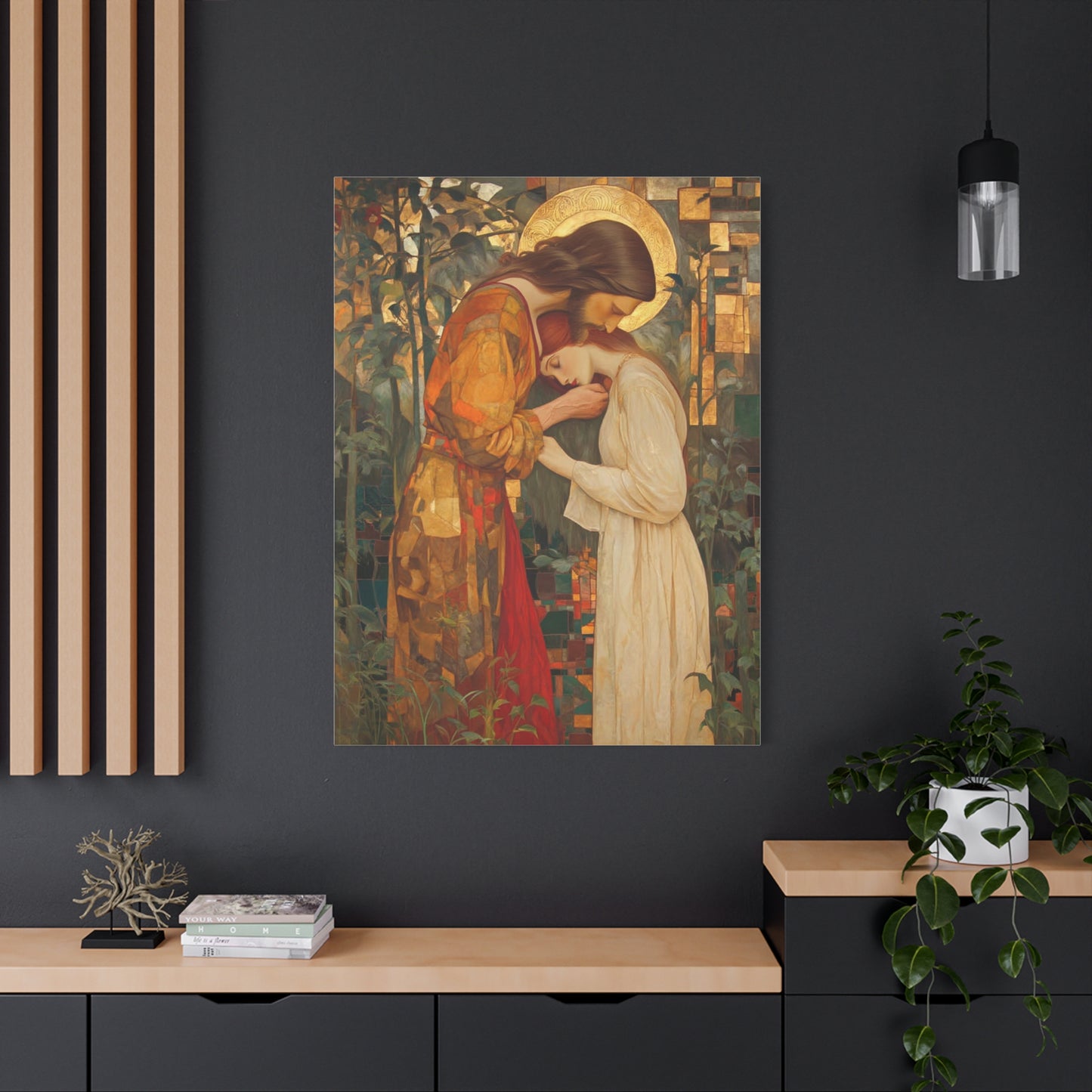 Healing Love - Christ Embracing Mary Magdalene Catholic Canvas Wall Art, Christian Decor