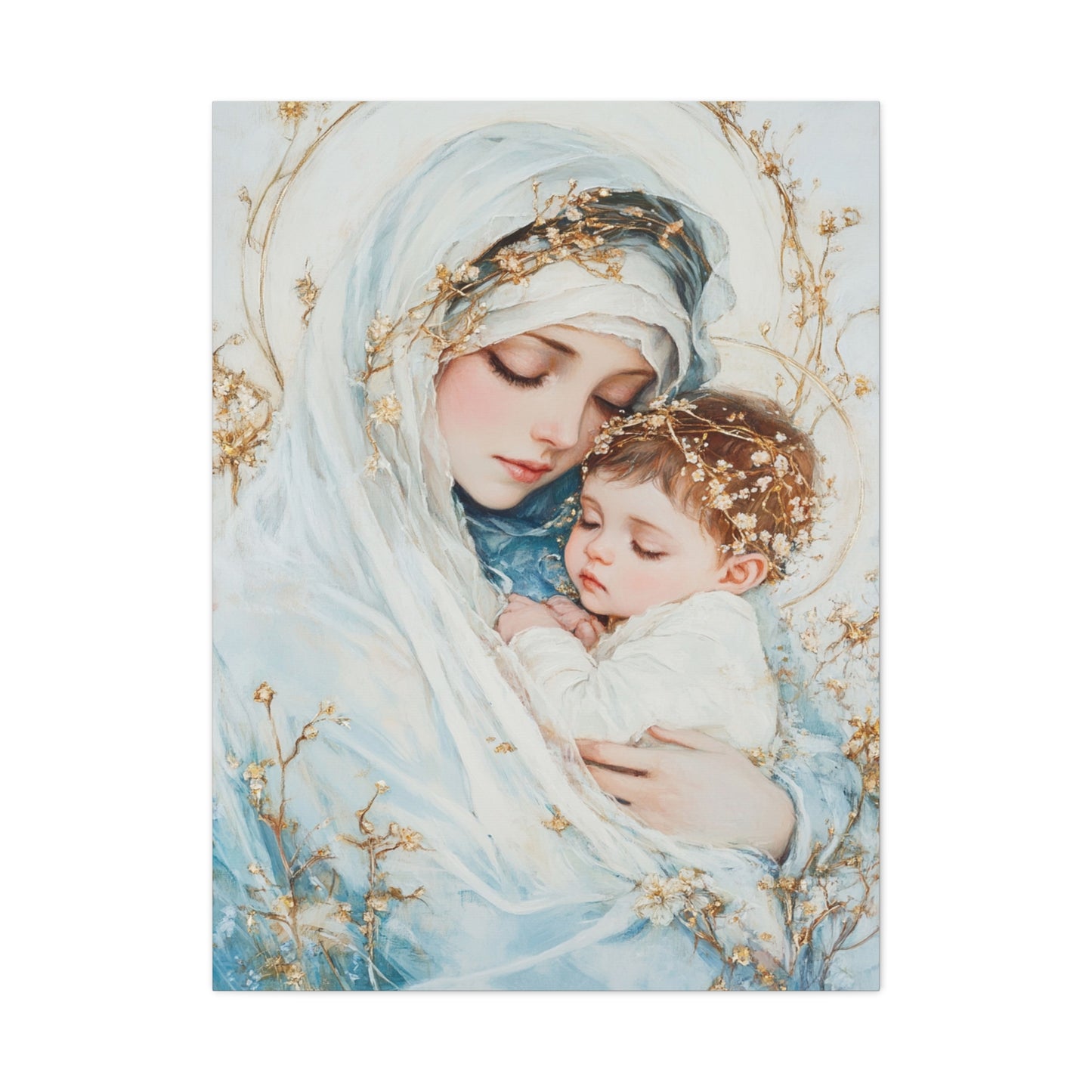Holy Mother with Baby Jesus Catholic Canvas Wall Art, Christian Decor