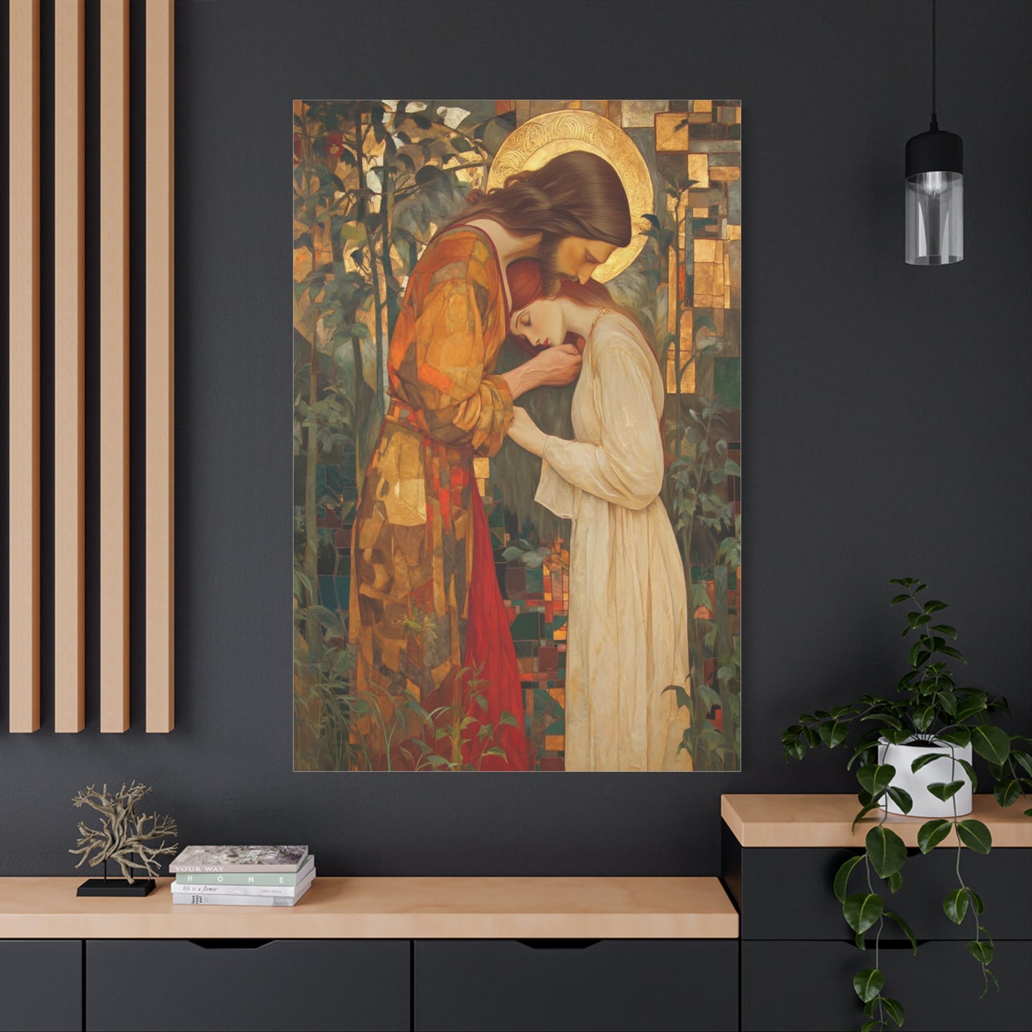 Healing Love - Christ Embracing Mary Magdalene Catholic Canvas Wall Art, Christian Decor