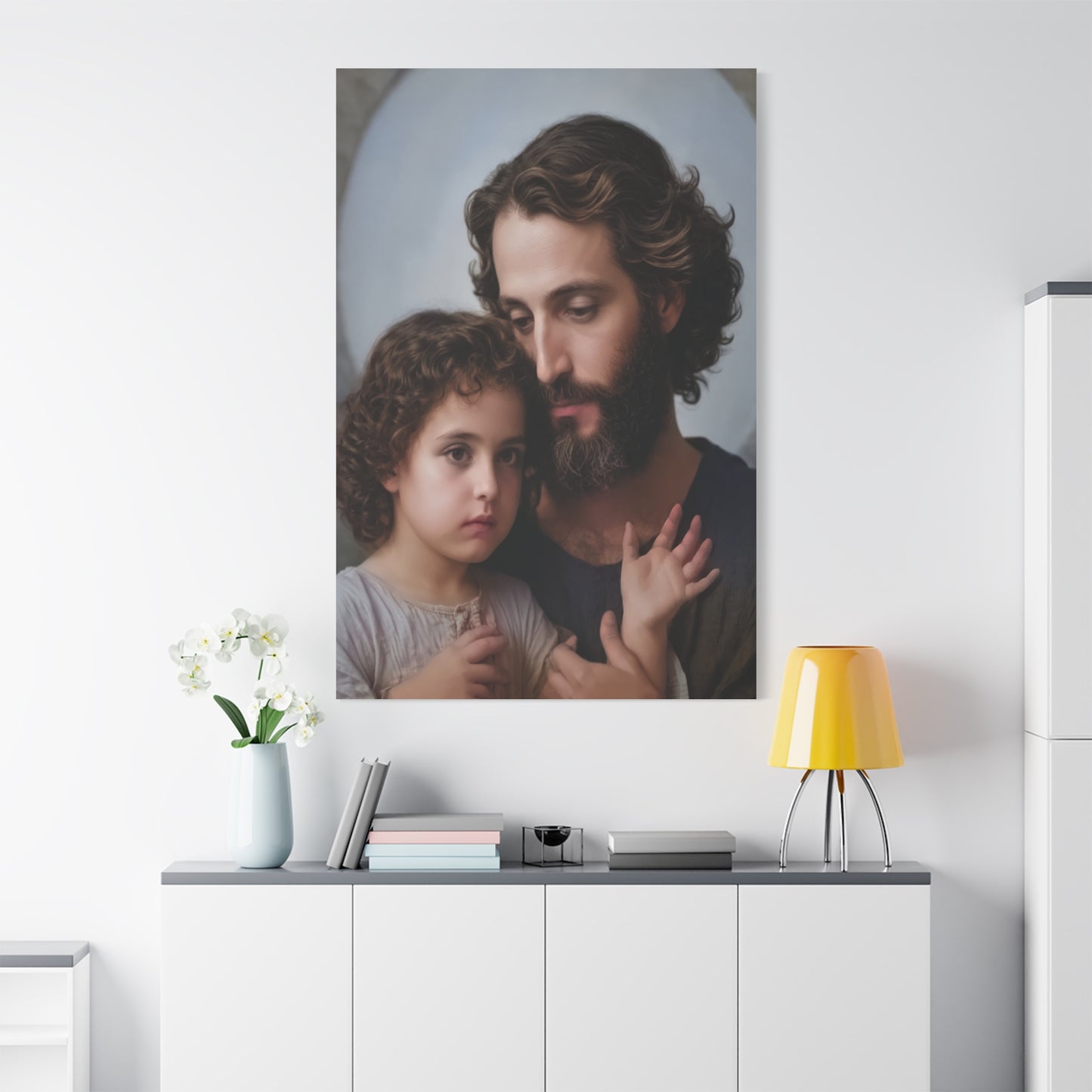 St. Joseph and Baby Jesus Catholic Canvas Wall Art, Print Christian Decor